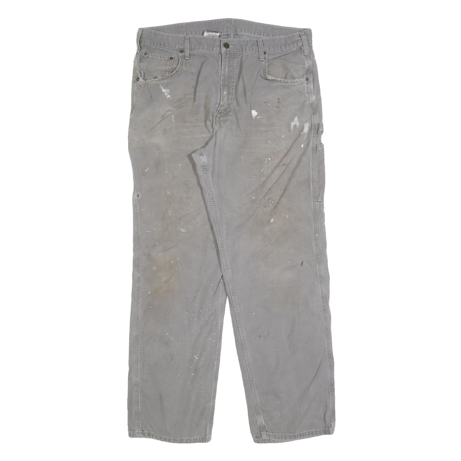 CARHARTT Mens Cotton Blend Grey Relaxed Straight Trousers W38 L34 Workwear Refurbished - N/A refurbished available on Cerqular