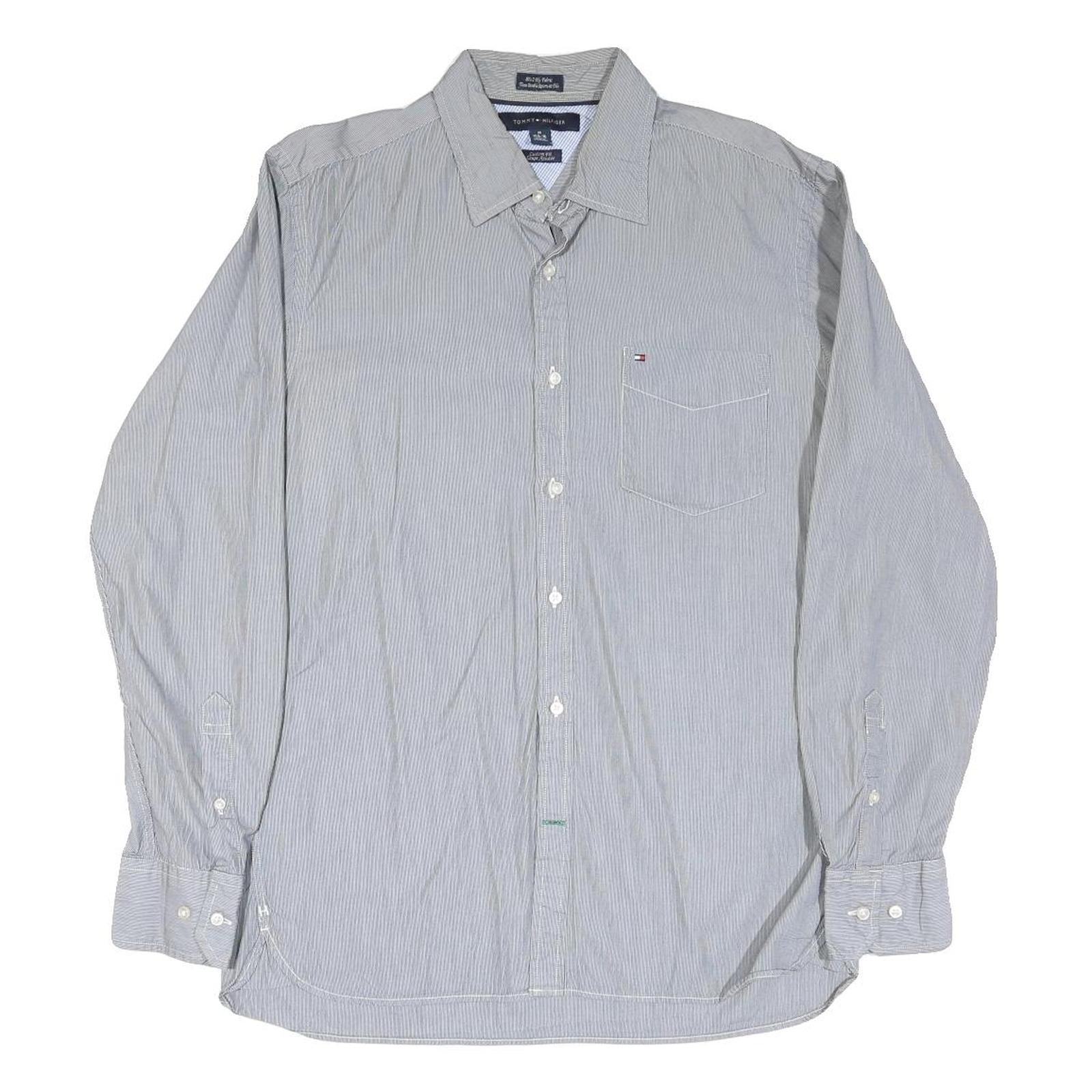 TOMMY HILFIGER Mens Blue & White Stripe Shirt M Classic Button Down Cotton Blend Refurbished - N/A refurbished available on Cerqular