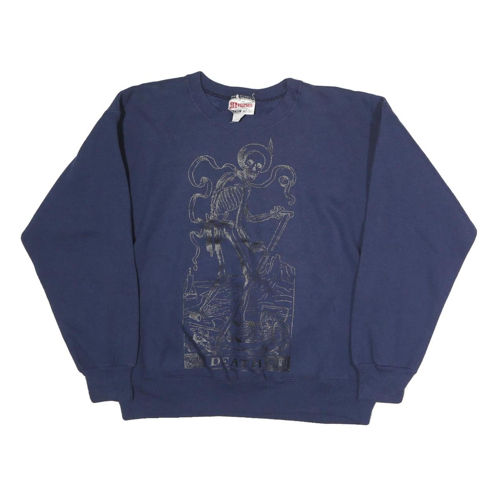 HANES Mens Blue Skeleton Graphic Crew Neck M Cotton Sweatshirt Casual Refurbished - N/A refurbished available on Cerqular
