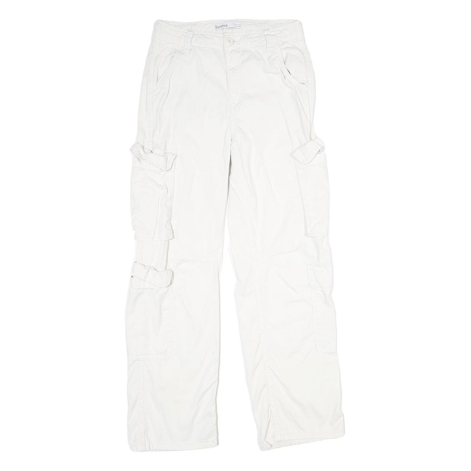 BERSHKA Womens White Regular Cargo Trousers W26 L32 Cotton Zip Pockets Refurbished - N/A refurbished available on Cerqular