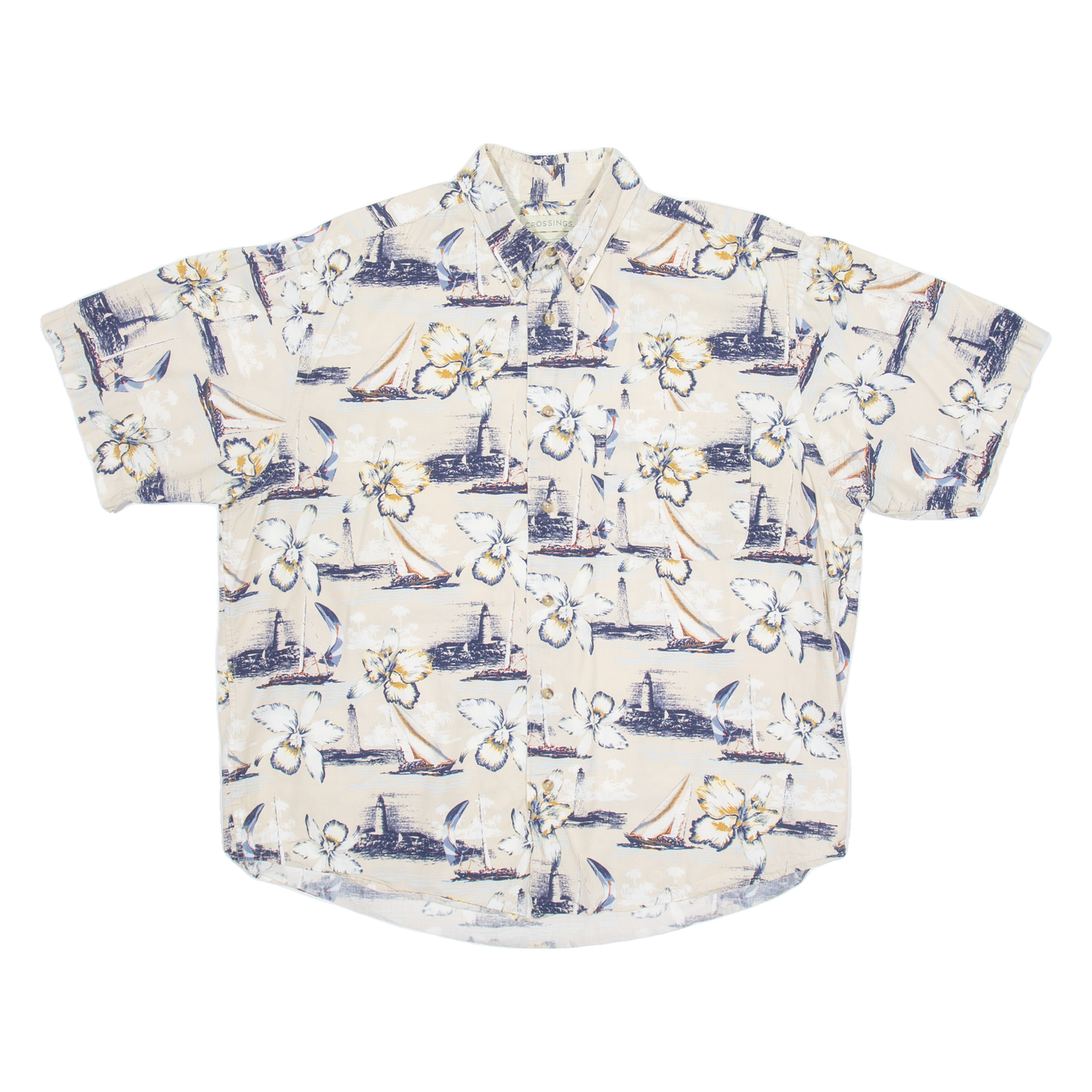 CROSSINGS Mens Hawaiian Shirt Beige Floral L Refurbished - N/A refurbished available on Cerqular