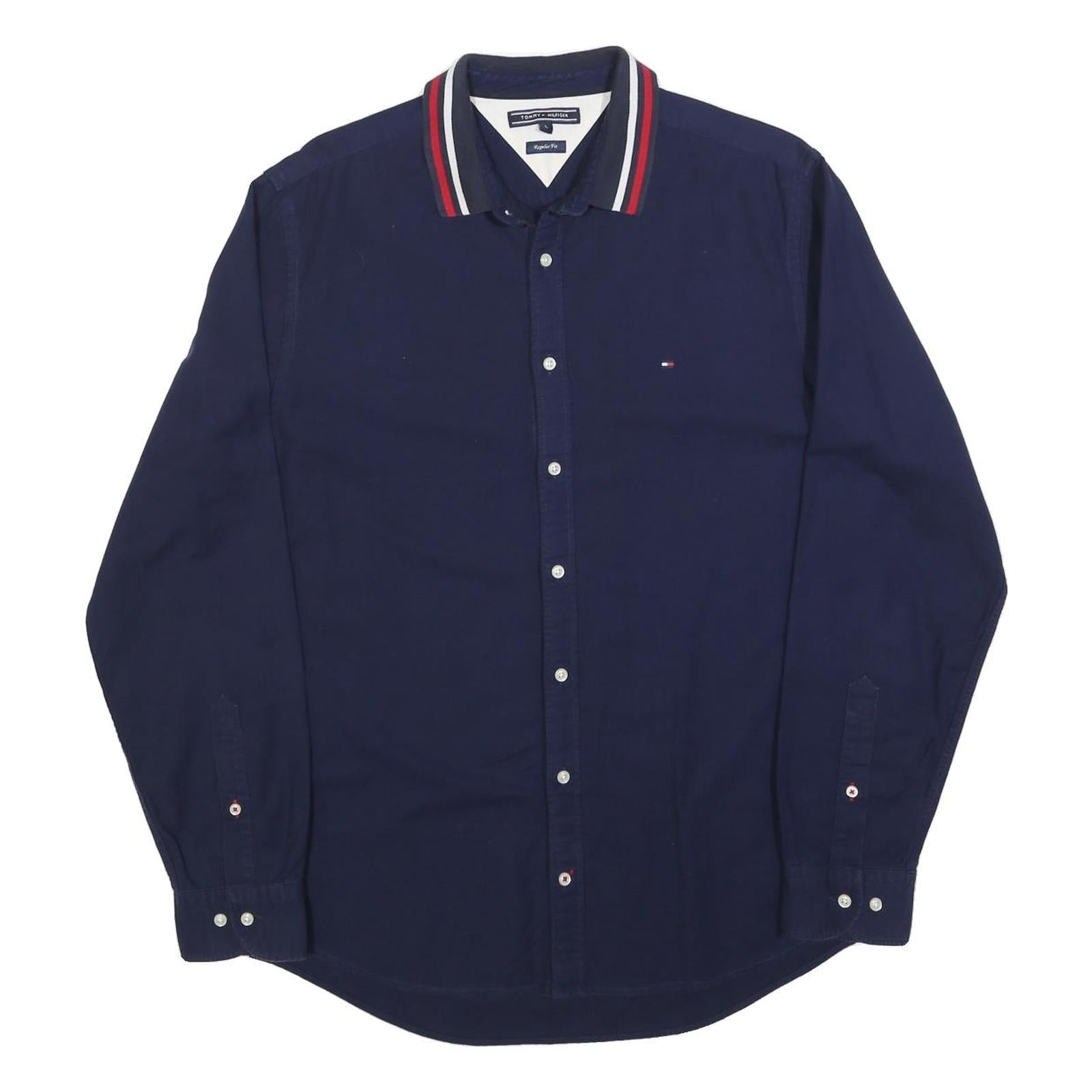 TOMMY HILFIGER Mens Navy Shirt L Cotton Blend Button-Down Collar Long Sleeve Refurbished - N/A refurbished available on Cerqular