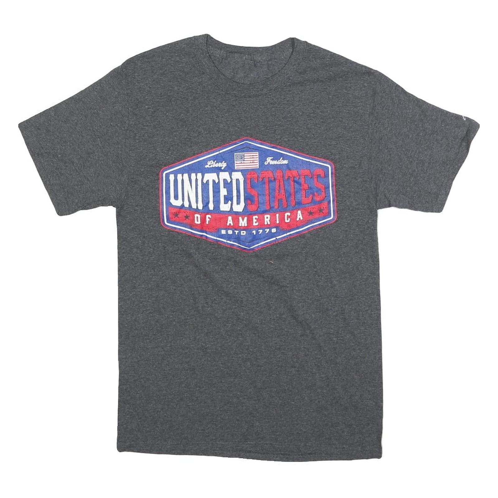 Mens Grey United States Graphic T-Shirt S Short Sleeve Crew Neck Casual Cotton Refurbished - N/A refurbished available on Cerqular