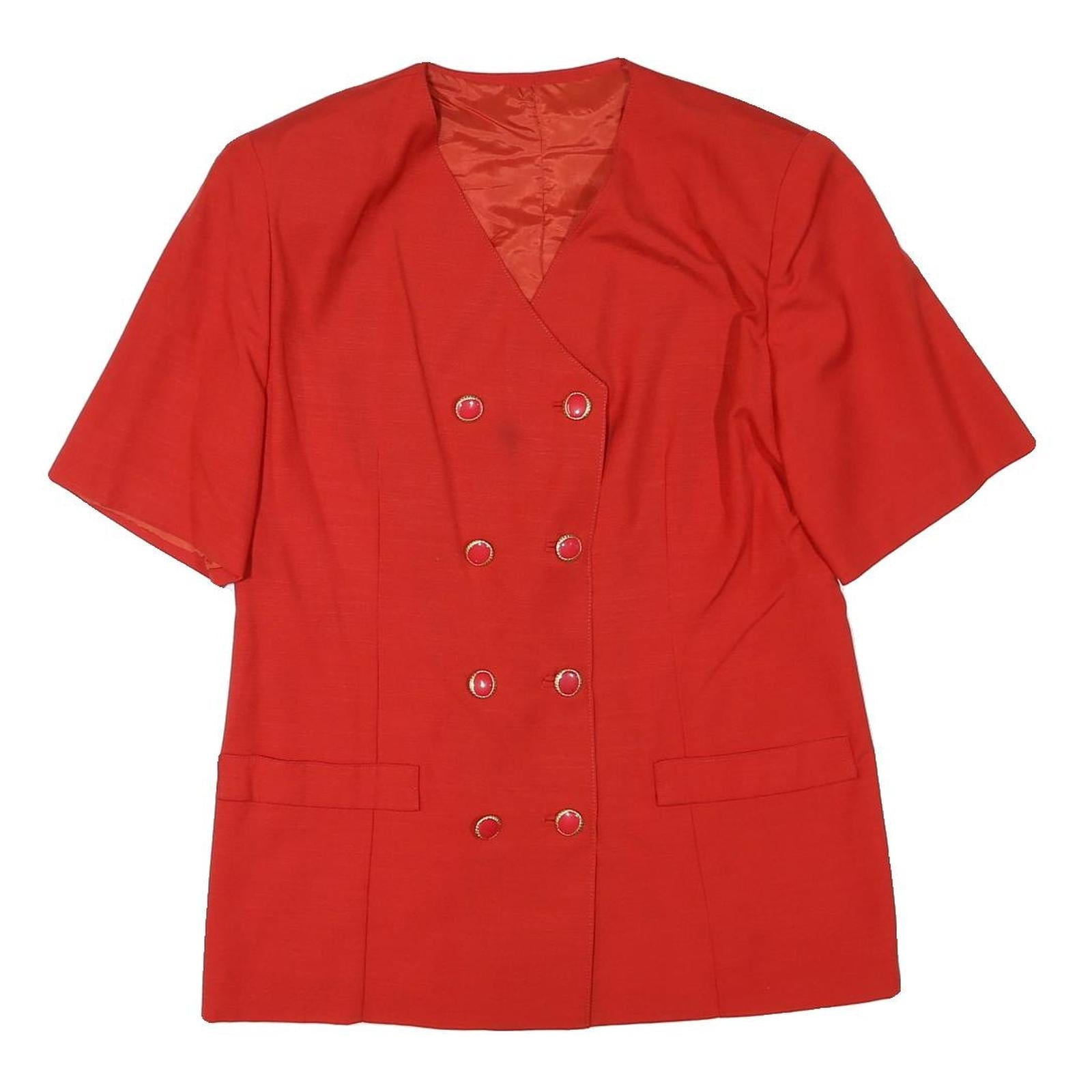 Womens Red Button Closure Polyester Blend Classic Jacket L Short Sleeve Plain Refurbished - N/A refurbished available on Cerqular