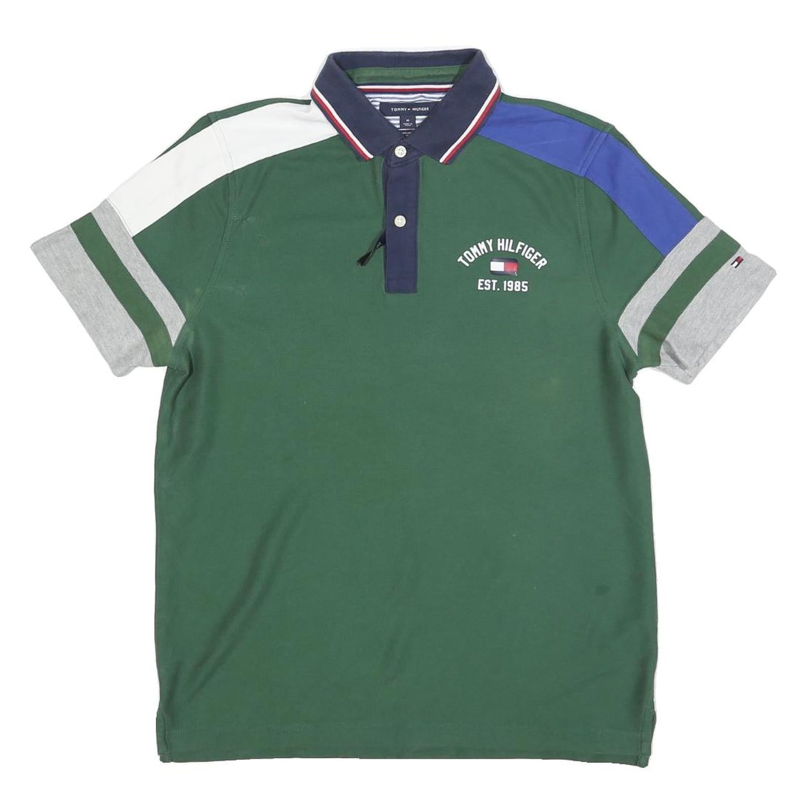 TOMMY HILFIGER Mens Green Navy Blue & Grey Contrast Sleeve Short Sleeve Polo Refurbished - N/A refurbished available on Cerqular