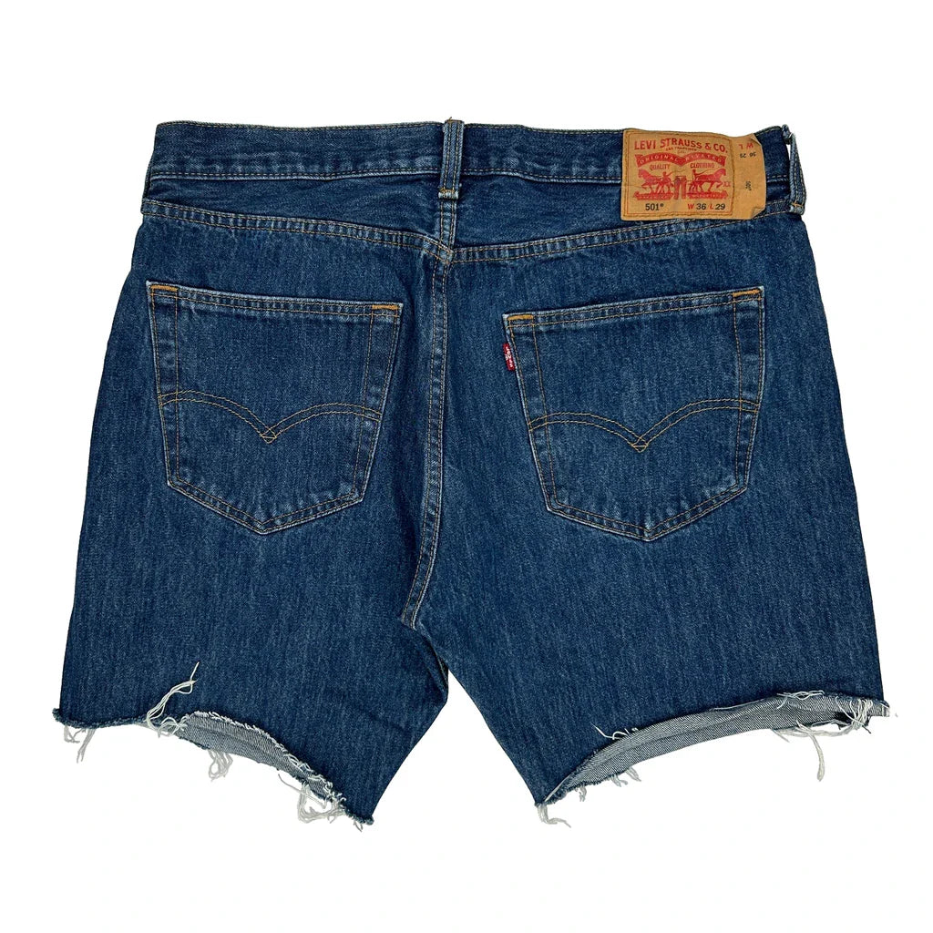 Levis Denim Shorts - 36W 9L Blue Cotton Refurbished - Thrifted (note: this is a term often used to describe second- refurbished available on Cerqular
