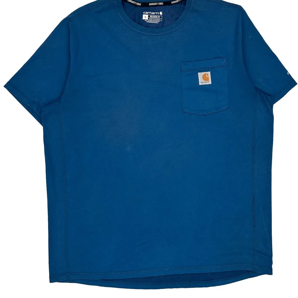 Carhartt T-Shirt - Large Blue Cotton Refurbished - Thrifted (note: this is a term often used to describe second- refurbished available on Cerqular
