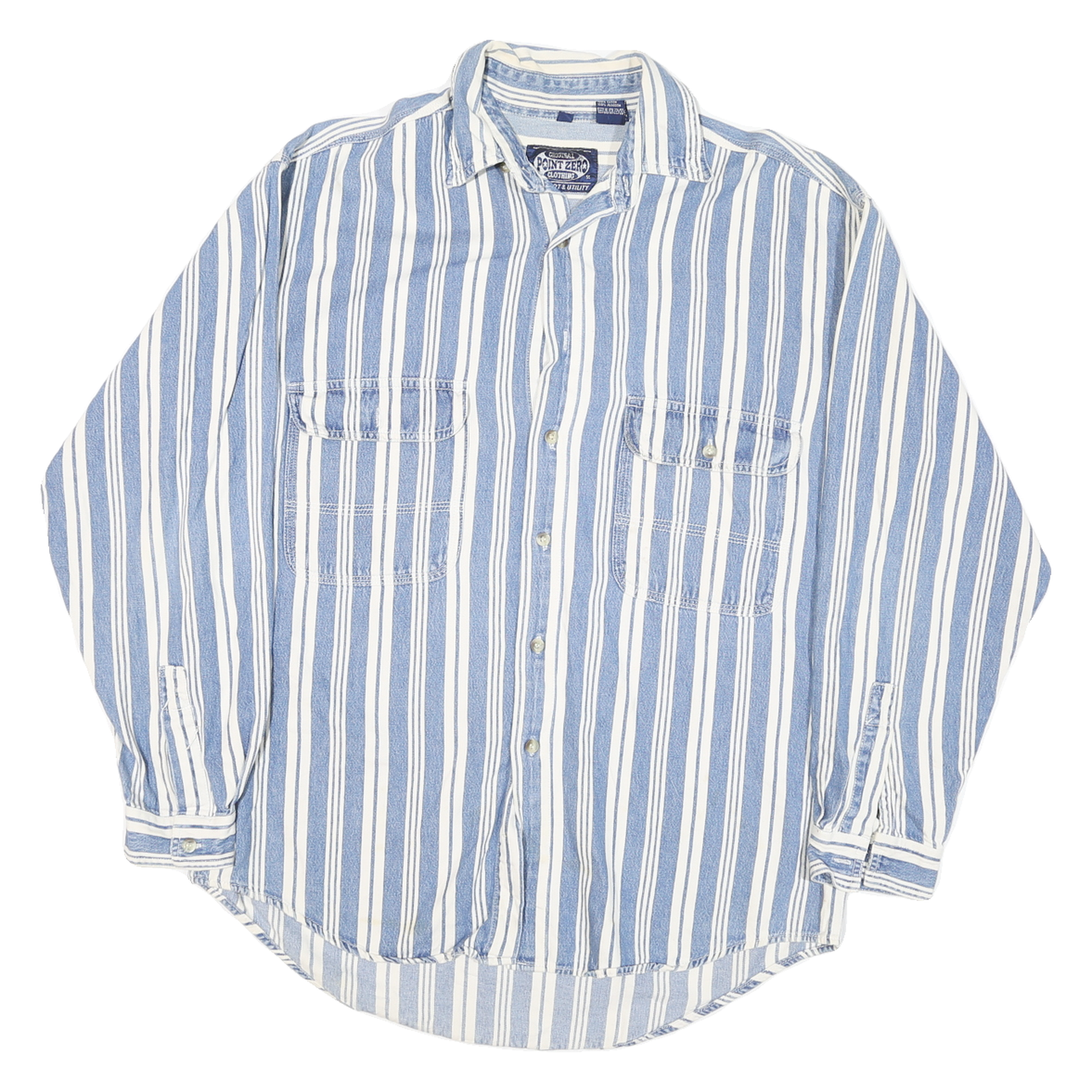 POINT ZERO Mens Blue & White Striped Shirt Cotton Blend M Long Sleeve Casual Refurbished - N/A refurbished available on Cerqular