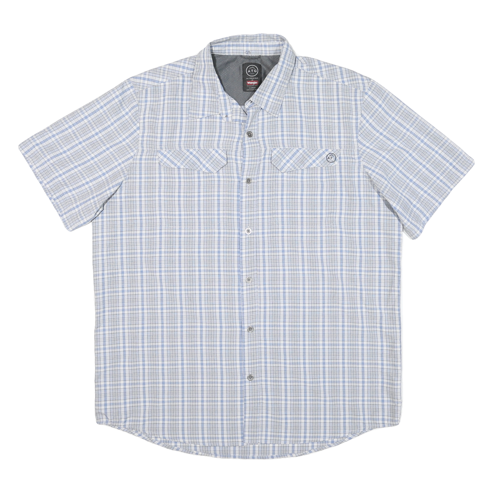 WRANGLER Mens Blue & Grey Check Shirt L Cotton Blend Casual Short Sleeve Refurbished - N/A refurbished available on Cerqular
