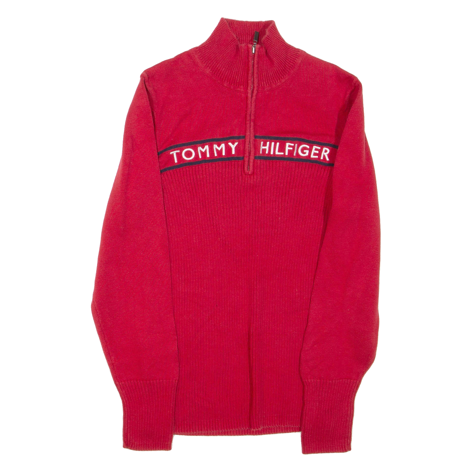 TOMMY HILFIGER Womens Jumper Red 1/4 Zip Tight Knit L Refurbished - N/A refurbished available on Cerqular