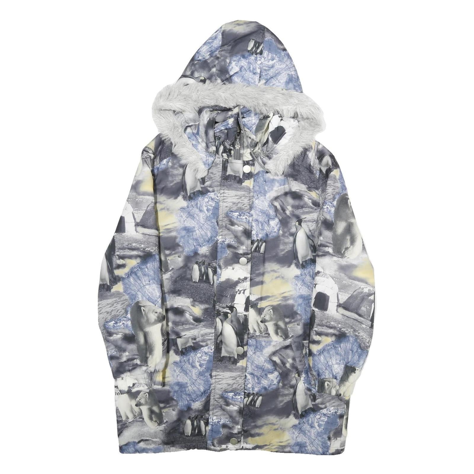 Womens Grey & Blue Arctic Animal Printed Jacket M Polyester Zip Hooded Refurbished - N/A refurbished available on Cerqular