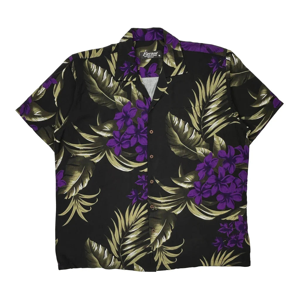 Favant Floral Hawaiian Shirt - XL Black Viscose Refurbished - Thrifted (note: this is a term often used to describe second- refurbished available on Cerqular