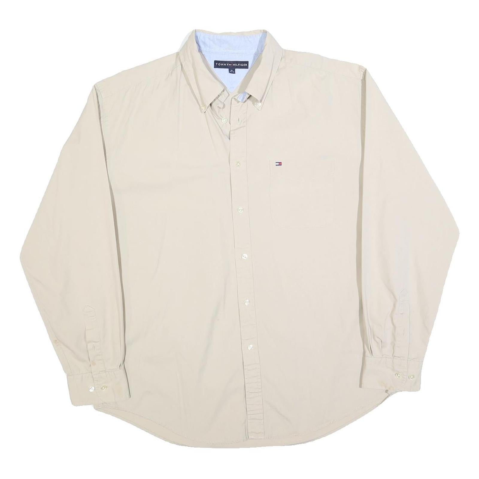 TOMMY HILFIGER Mens Beige Casual Shirt XL Classic Button-Down Pocket Cotton Refurbished - N/A refurbished available on Cerqular