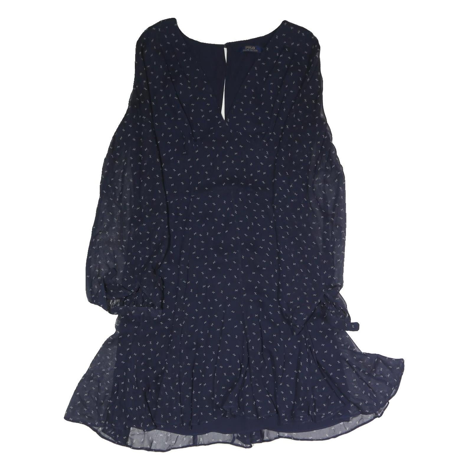 POLO RALPH LAUREN Womens Blue Day Chiffon Floral Long Sleeve Midi Dress M Refurbished - N/A refurbished available on Cerqular