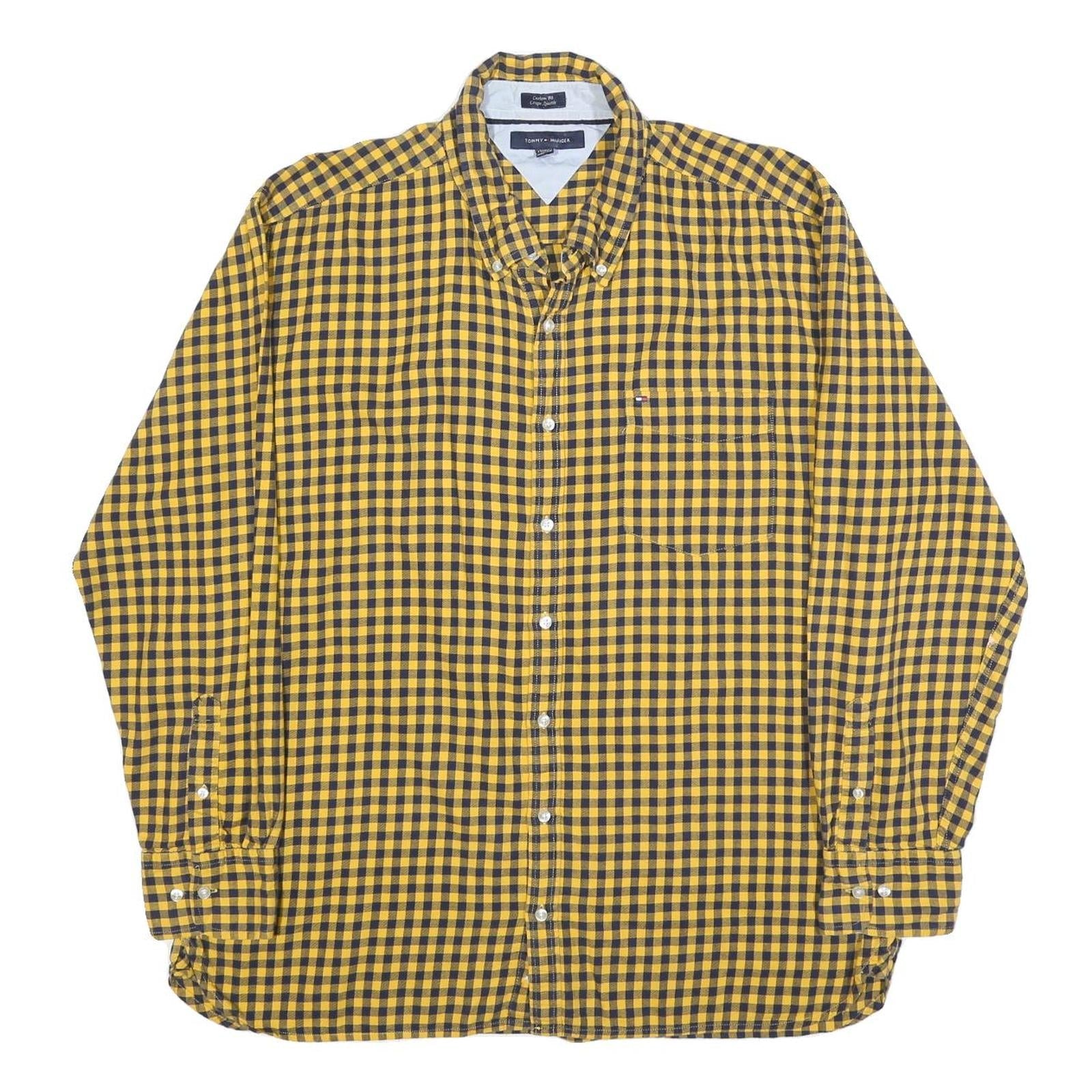 TOMMY HILFIGER Mens Yellow & Black Check Shirt 2XL Button Down Collar Cotton Refurbished - N/A refurbished available on Cerqular