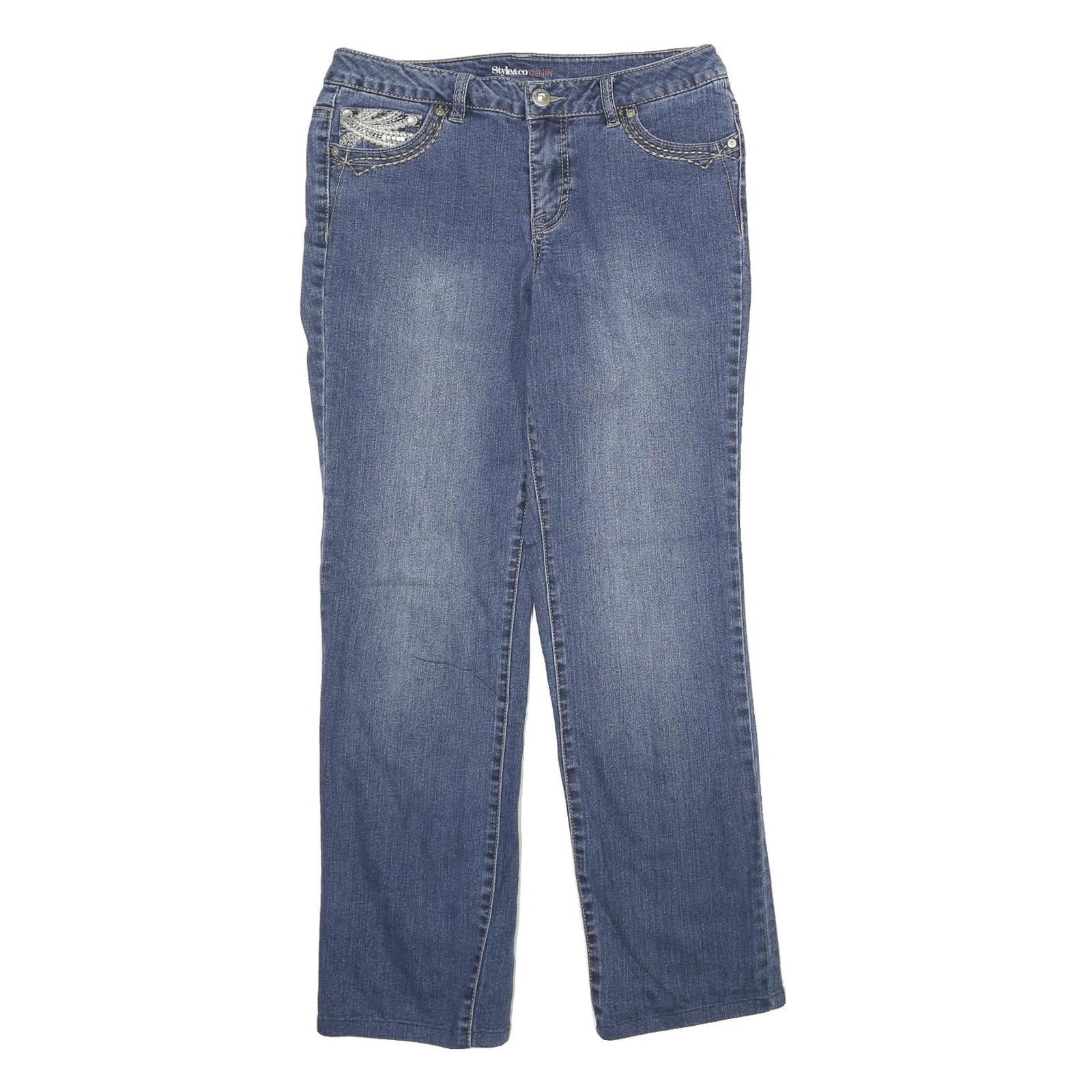 STYLE & CO Womens Regular Blue Denim Rinse W30 L30 Embellished Pocket Jeans Refurbished - N/A refurbished available on Cerqular