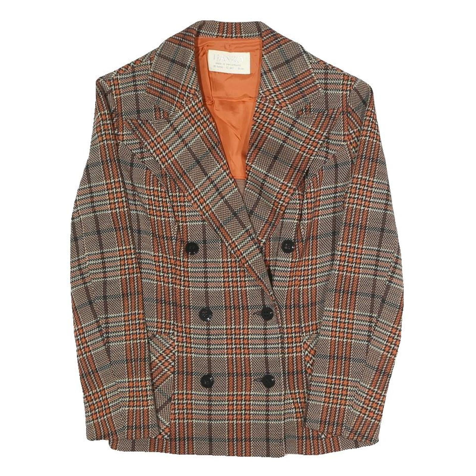 HANRO Womens Brown & Orange Checked Blazer Jacket S Polyester Blend Button Refurbished - N/A refurbished available on Cerqular