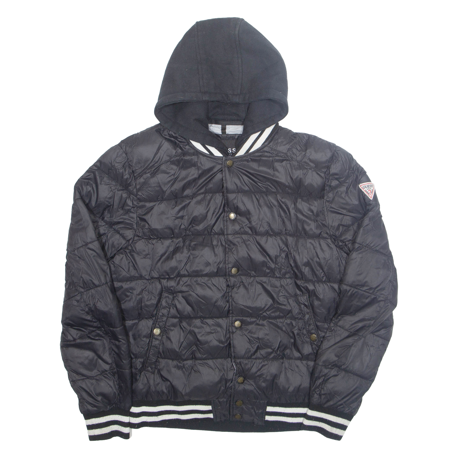 GUESS Mens Puffer Jacket Black Nylon Hooded S Refurbished - N/A refurbished available on Cerqular