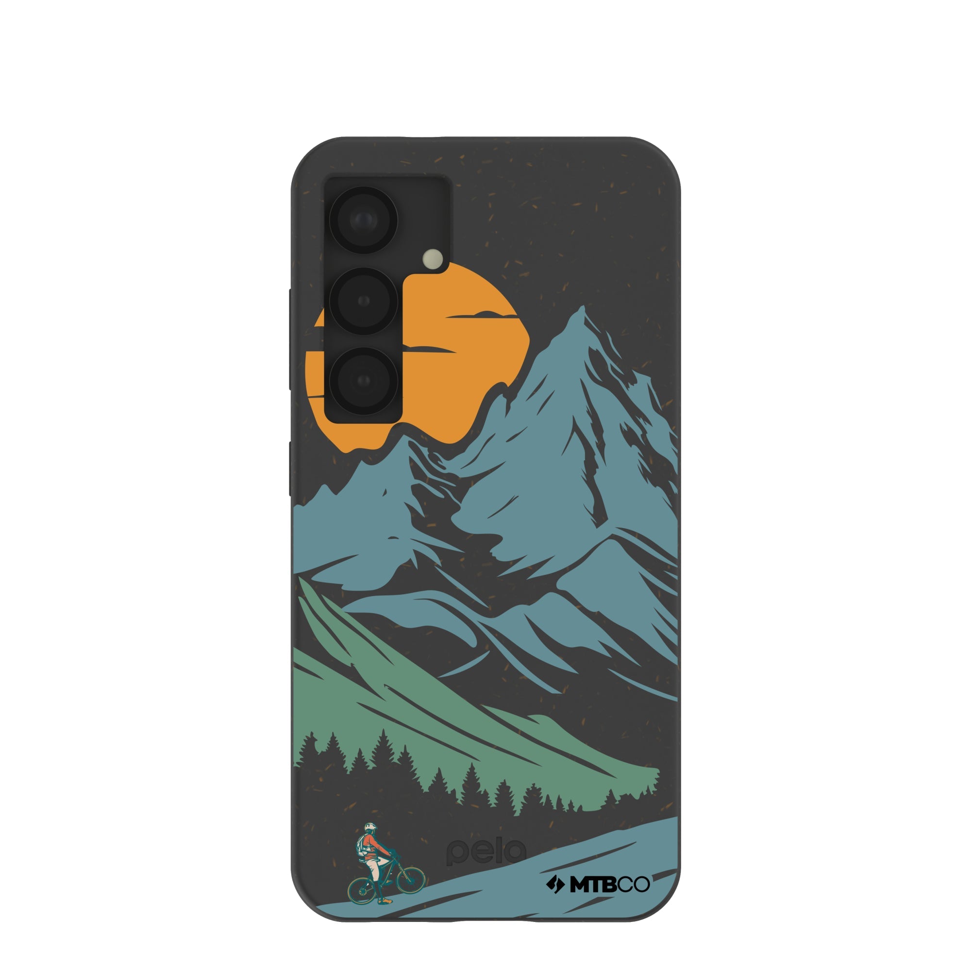 Black Vintage Peaks MTBCO Samsung Galaxy S25 Case Refurbished - Pela Case refurbished available on Cerqular