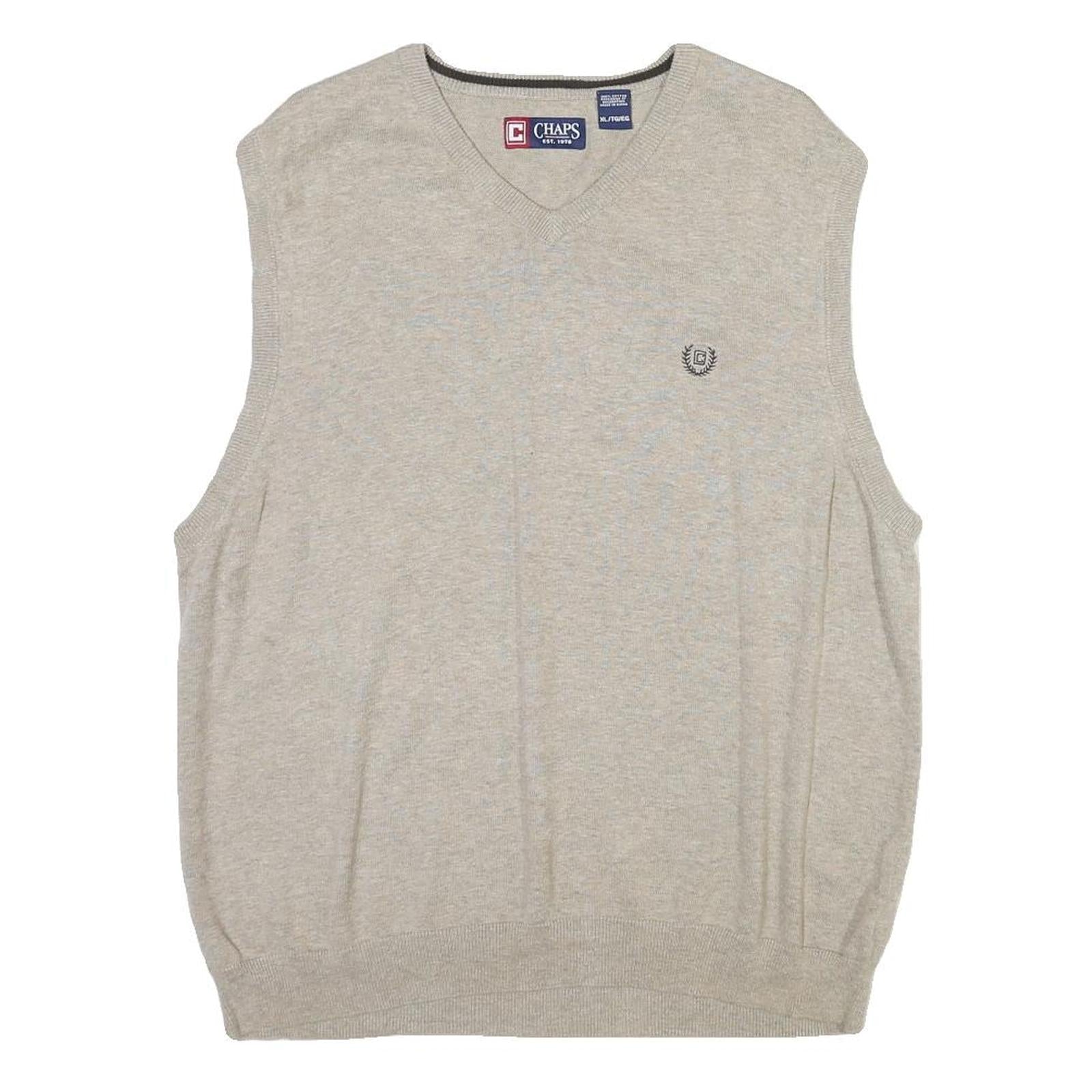 CHAPS Mens Beige Cotton Blend Plain V Neck Basic Knit XL Sleeveless Jumper Vest Refurbished - N/A refurbished available on Cerqular