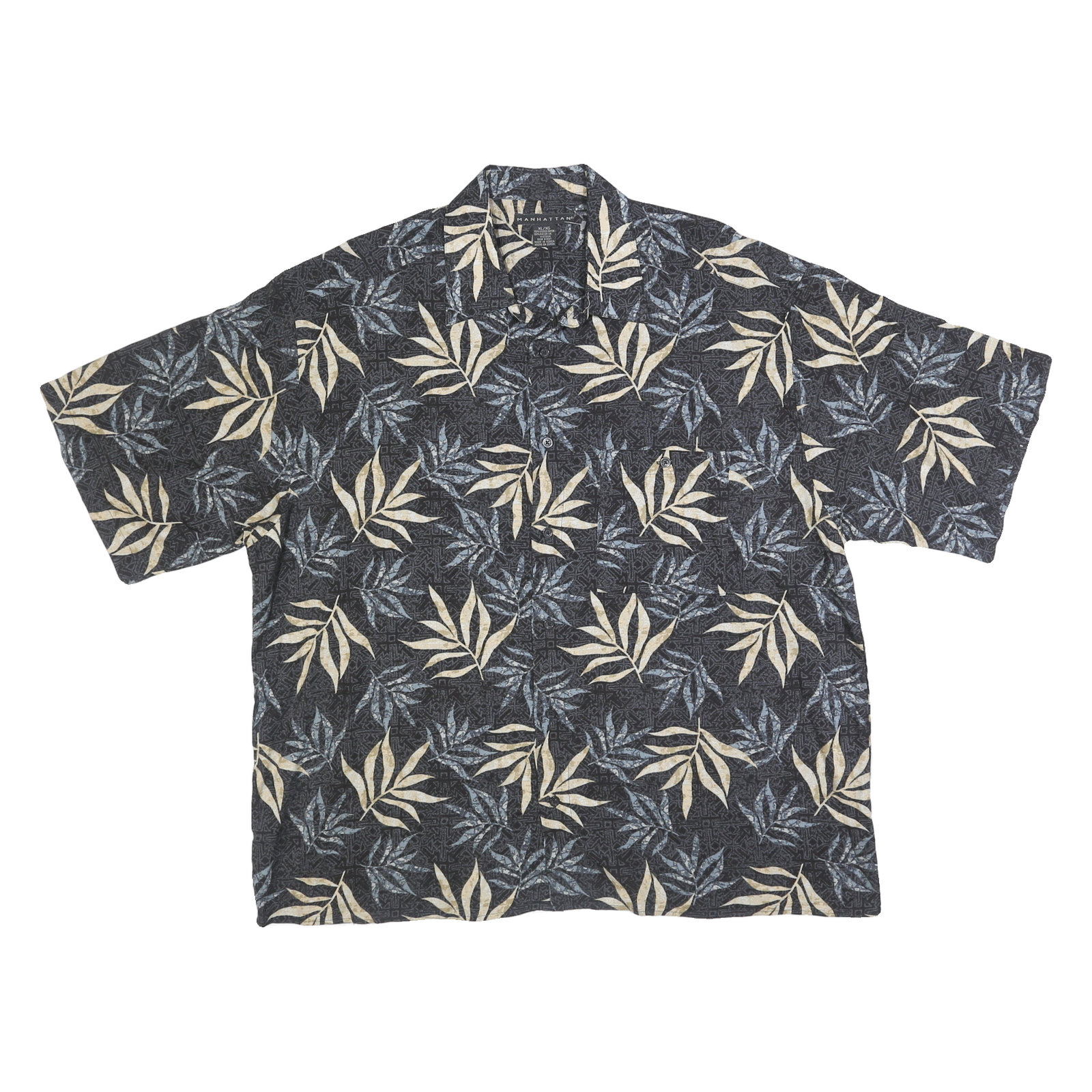 MANHATTAN Mens Black & Cream Floral Rayon Flannel Shirt XL Relaxed Short Sleeve Refurbished - N/A refurbished available on Cerqular