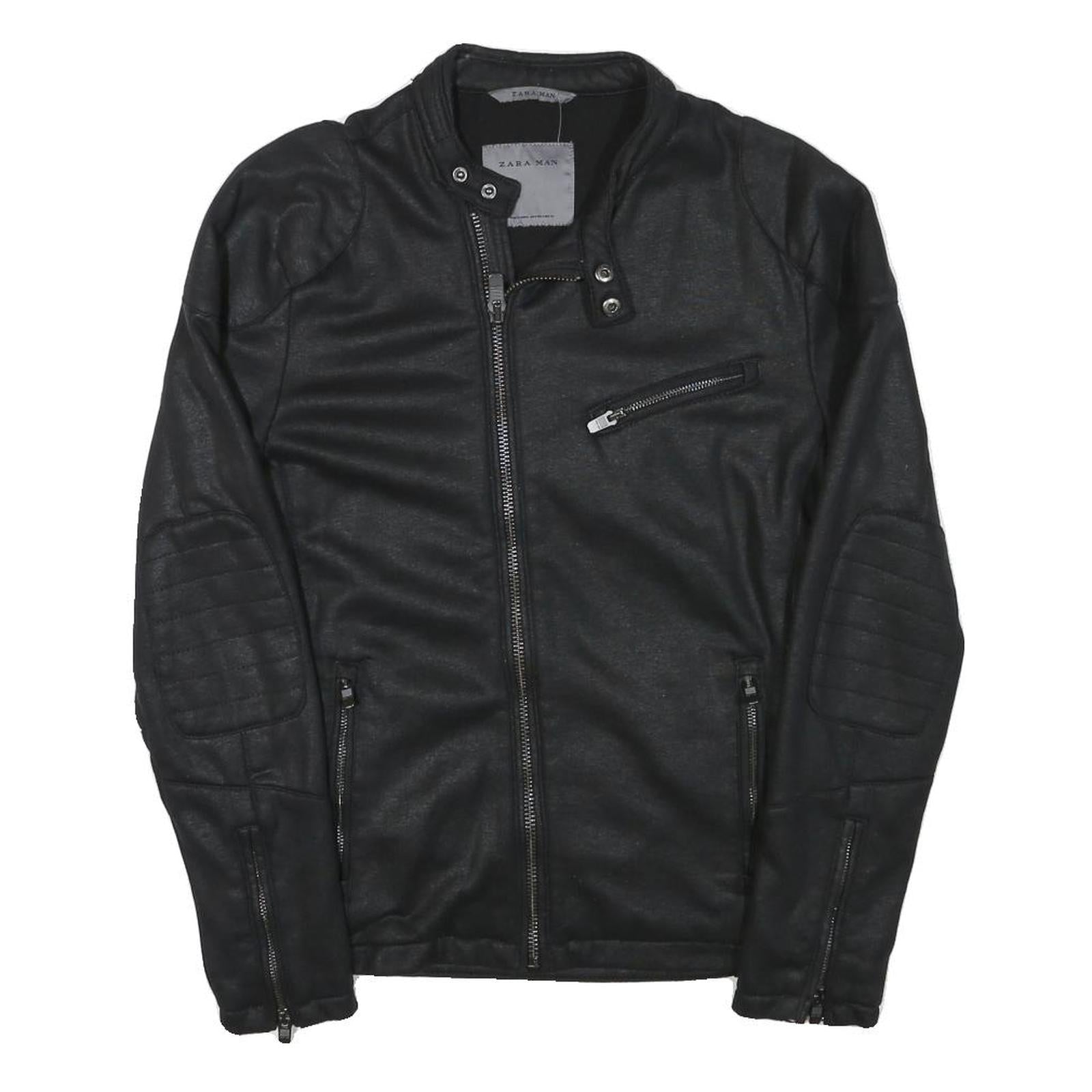 ZARA MAN Mens Black Faux Leather Biker Jacket XS Polyester Blend Zip Padded Refurbished - N/A refurbished available on Cerqular