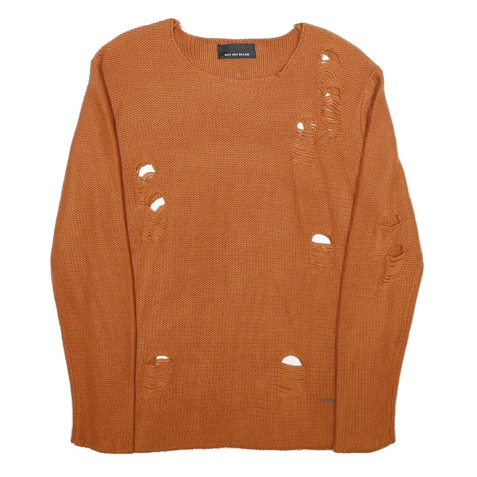 WHY NOT BRAND Mens Rust Patterned Jumper Crew Neck Chunky Knit M Distressed Refurbished - N/A refurbished available on Cerqular