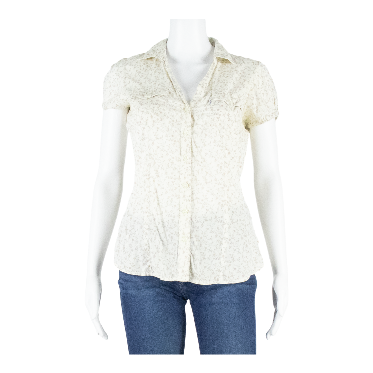 LEVI'S Womens Printed Blouse Beige V-Neck Floral S Refurbished - N/A refurbished available on Cerqular