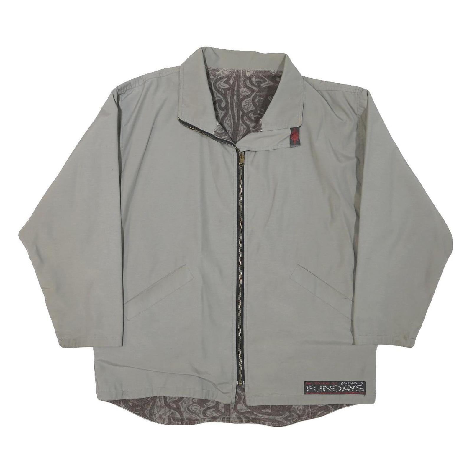BEWARE OF ANIMALS Mens Grey Jacket L Polyester Blend Plain Zip Casual Outerwear Refurbished - N/A refurbished available on Cerqular
