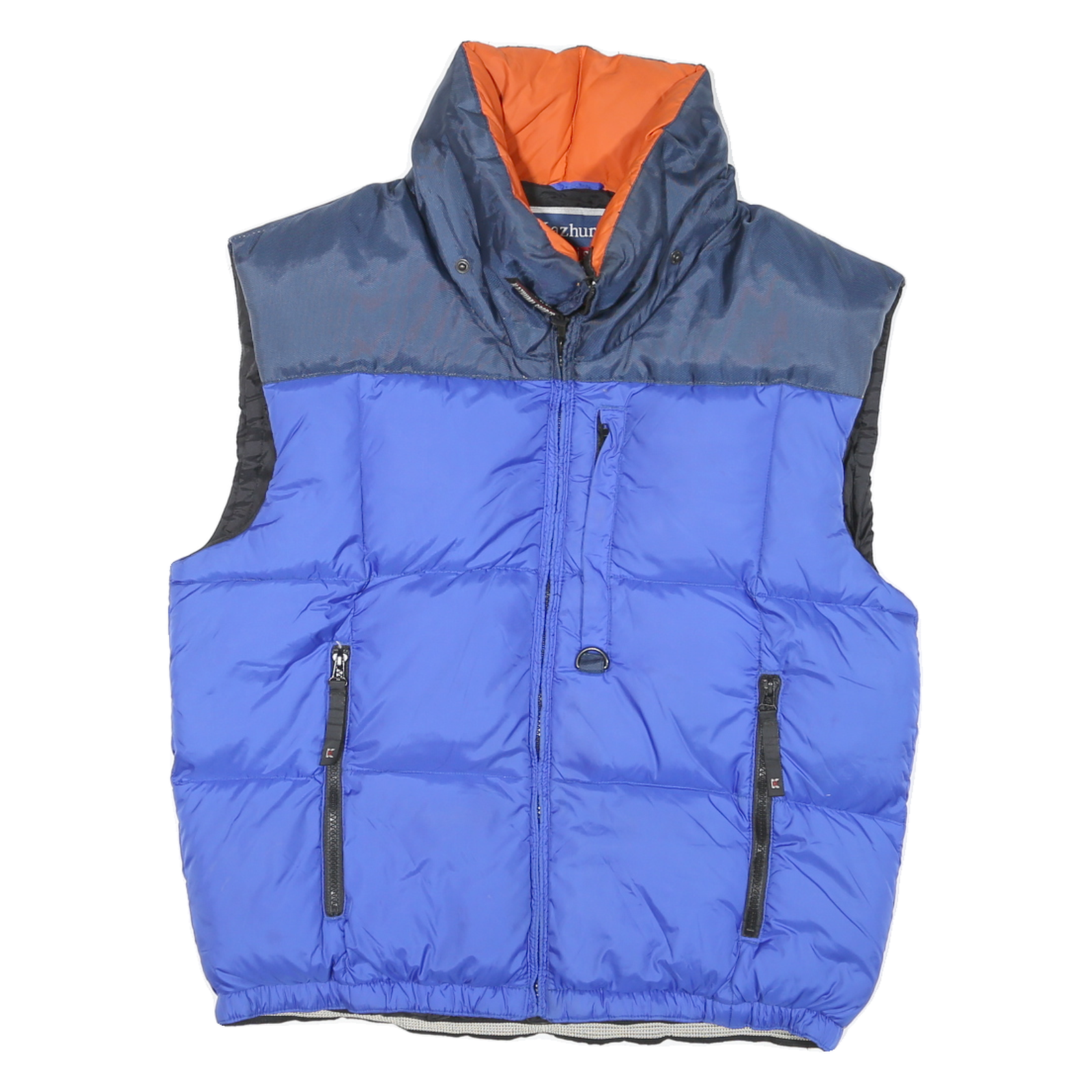 KAZHUMI Mens Blue & Navy Sleeveless Quilted Puffer Jacket L Polyester Blend Zip Refurbished - N/A refurbished available on Cerqular