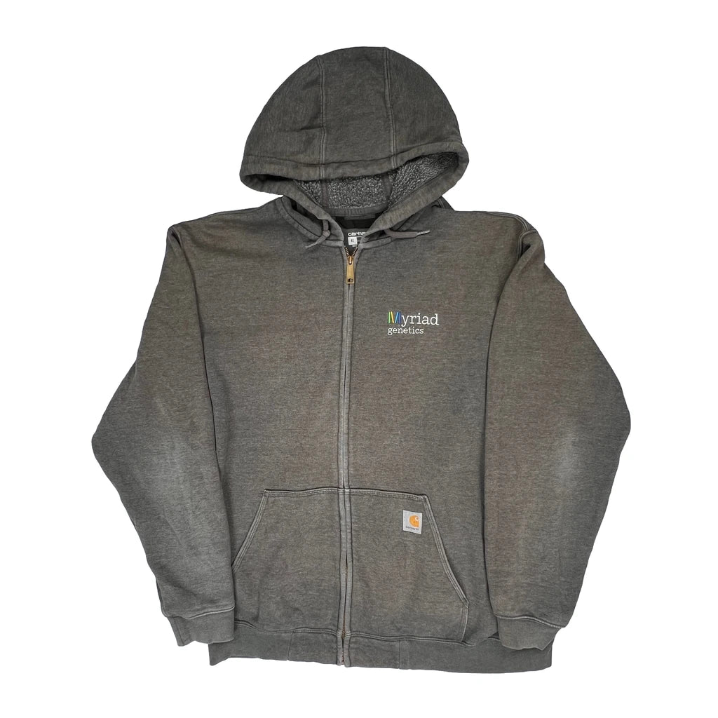 Myriad Genetics Logo Carhartt Hoodie - XL Grey Cotton Blend Refurbished - Thrifted (note: this is a term often used to describe second- refurbished available on Cerqular