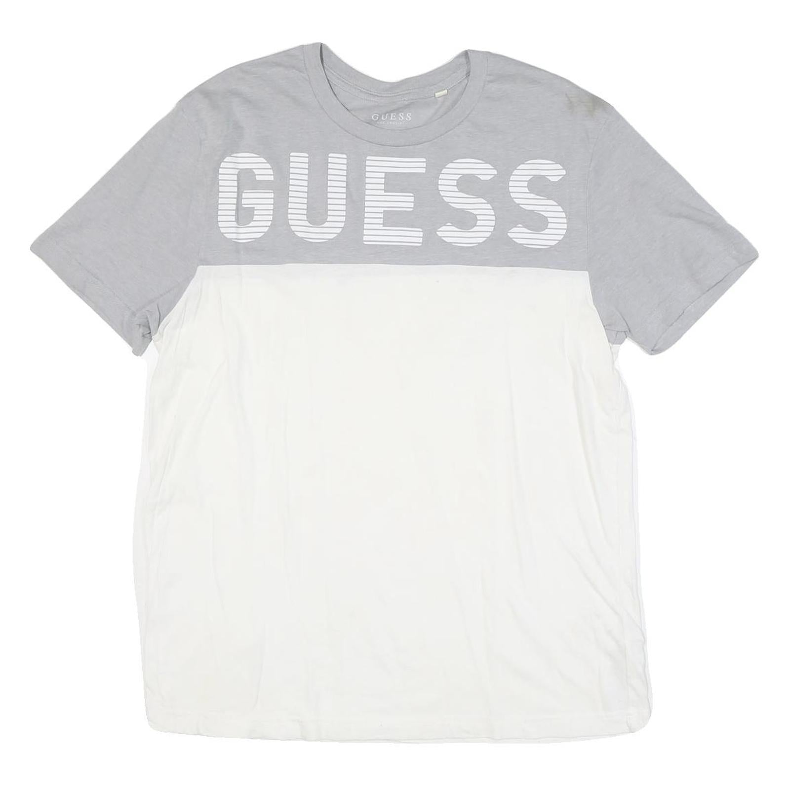 GUESS Mens Grey & White Logo Graphic T-Shirt XL Short Sleeve Crew Neck Casual Refurbished - N/A refurbished available on Cerqular