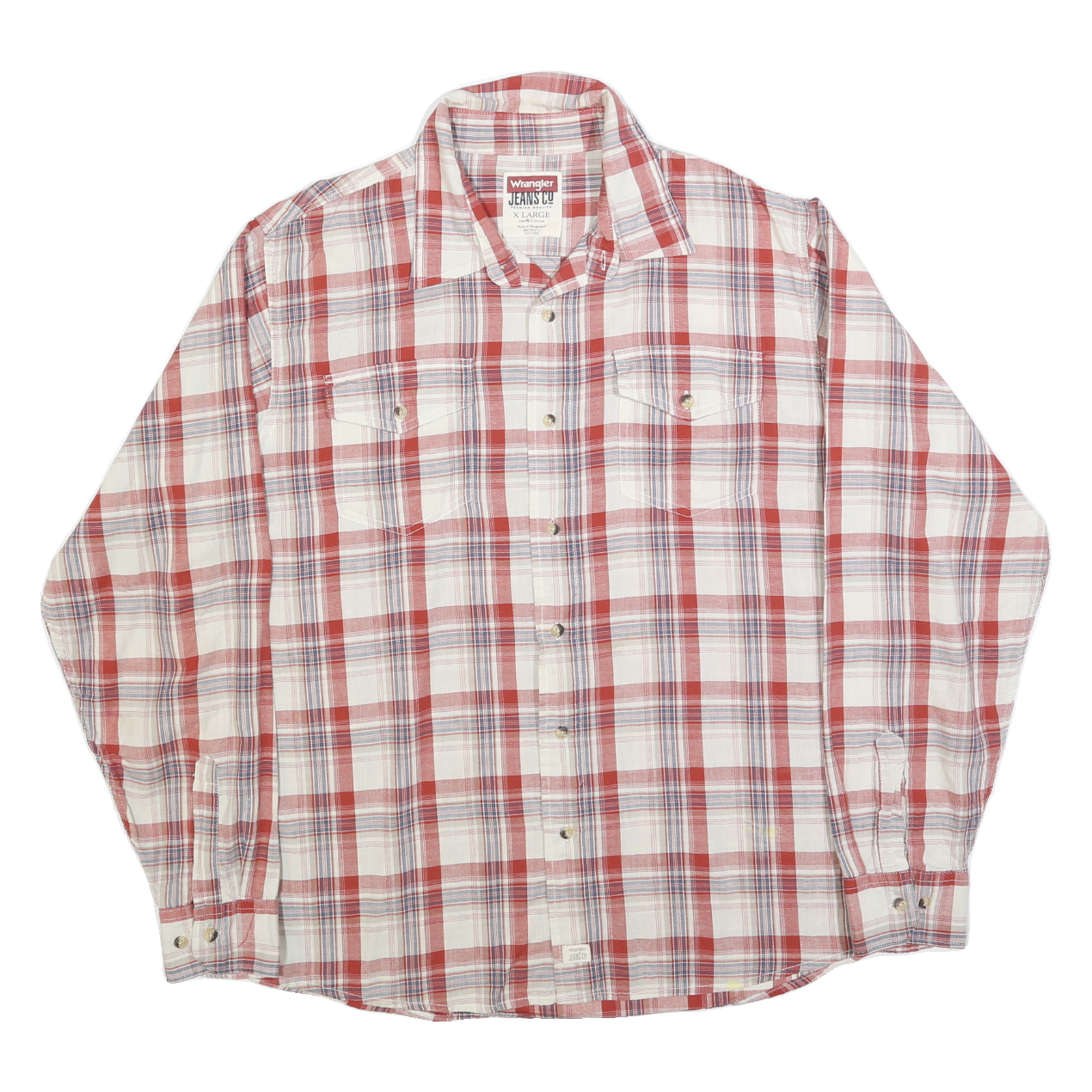 WRANGLER Mens Red & White Cotton Blend Plaid Shirt XL Classic Western Style Refurbished - N/A refurbished available on Cerqular
