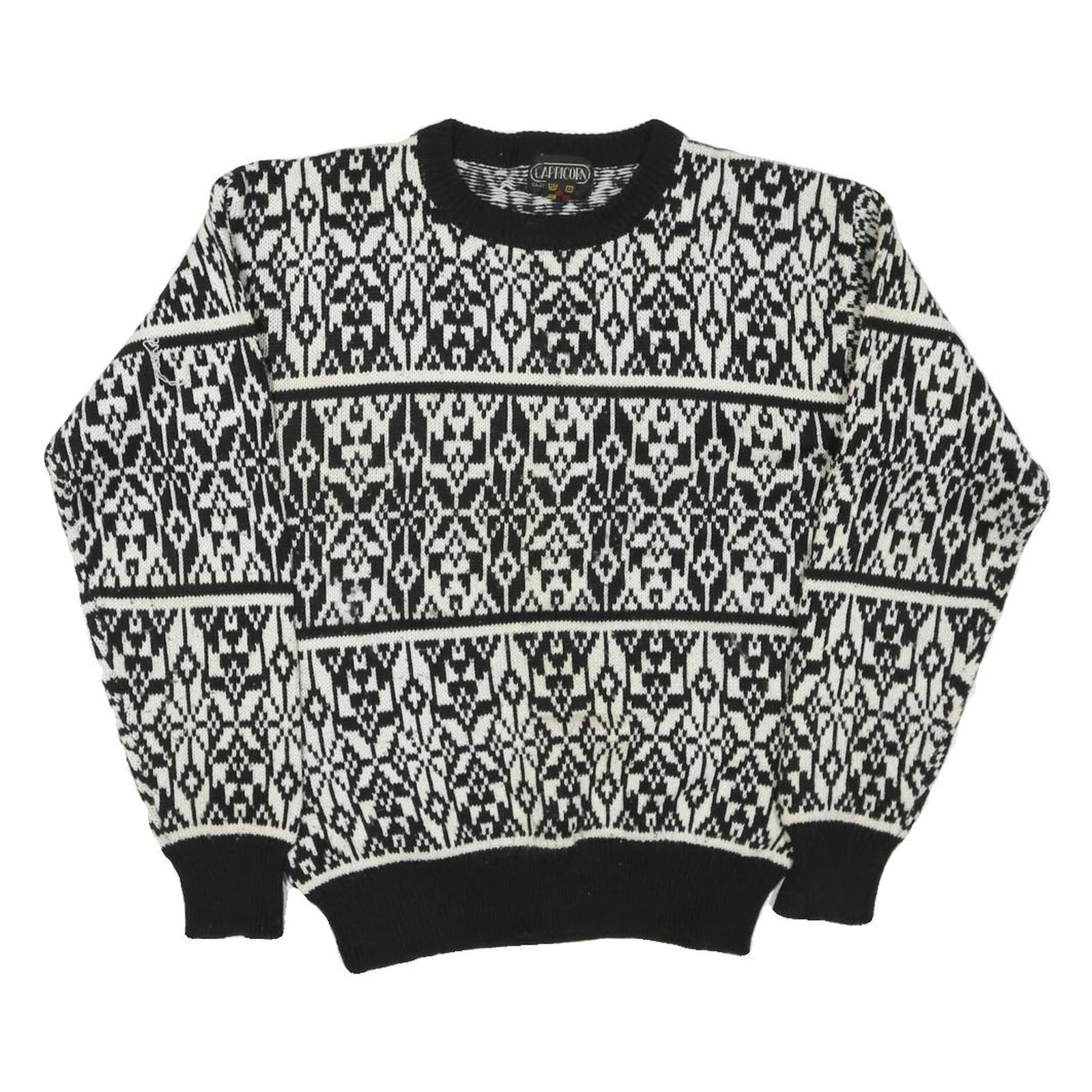 CAPRICORN Womens Black & White Patterned Jumper Round Neck Basic Knit S Acrylic Refurbished - N/A refurbished available on Cerqular