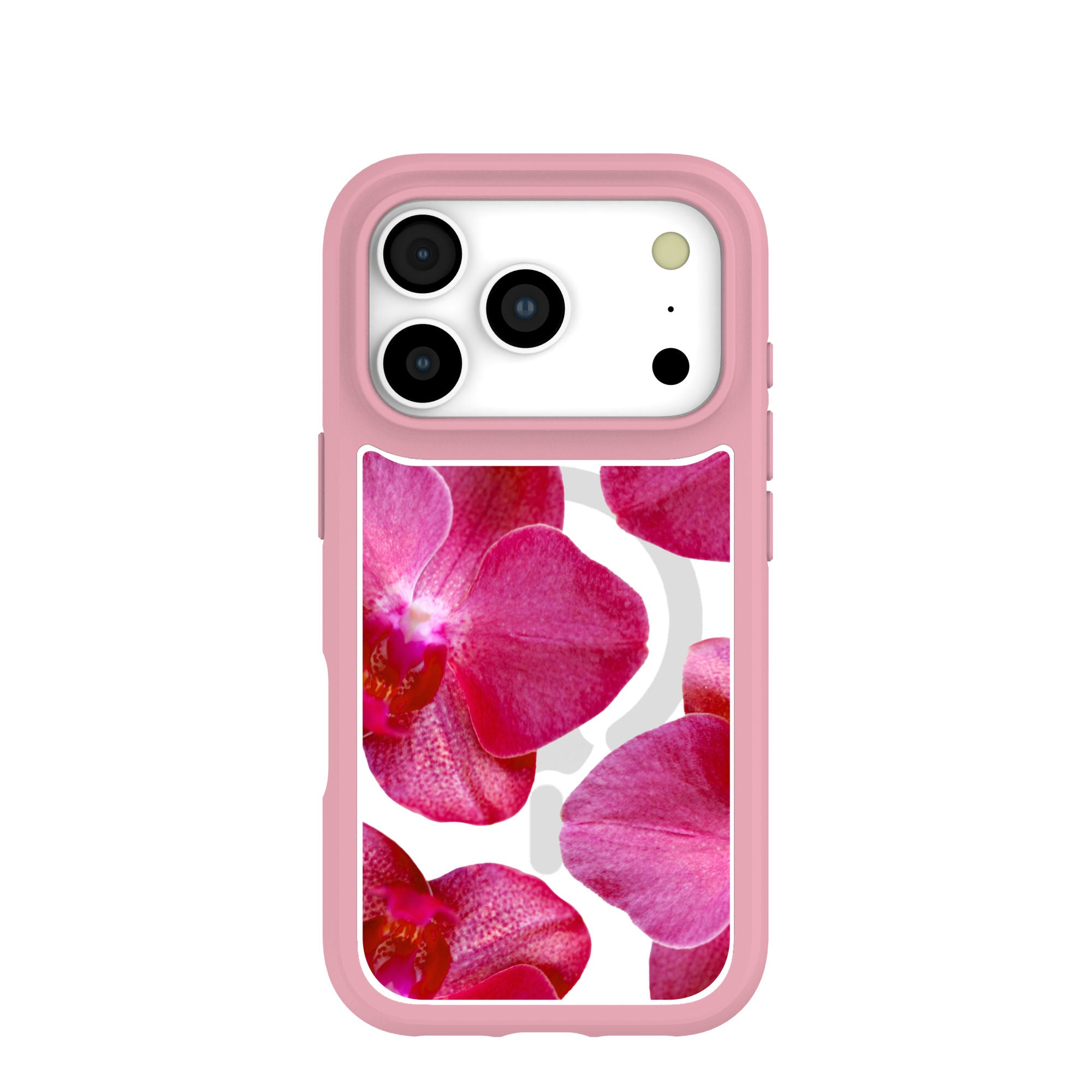 Clear Pink Orchids iPhone 17 Pro Case With Petal Pink Ridge (MagSafe included) Refurbished - Pela Case refurbished available on Cerqular