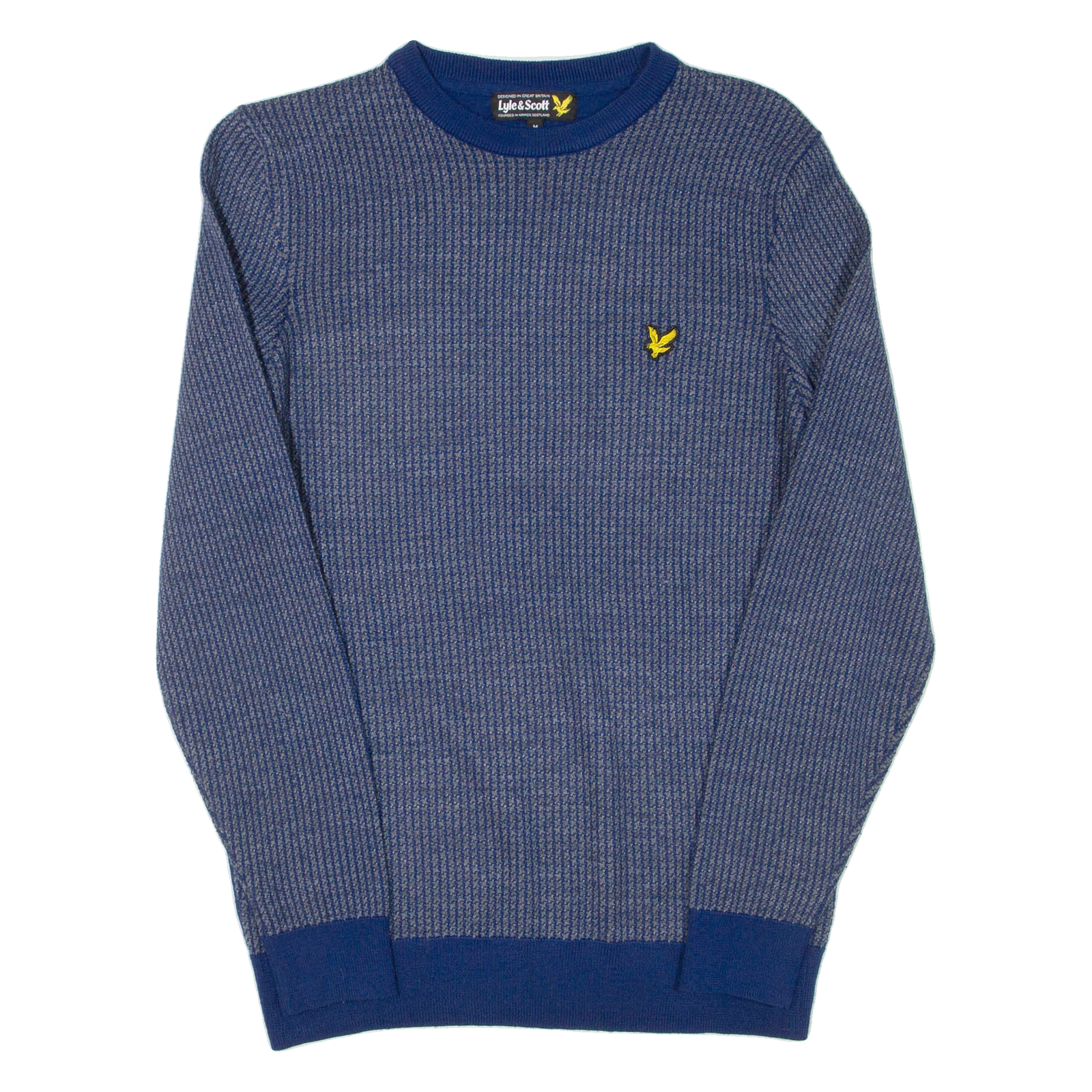 LYLE & SCOTT Mens Patterned Jumper Blue Houndstooth Tight Knit Wool M Refurbished - N/A refurbished available on Cerqular