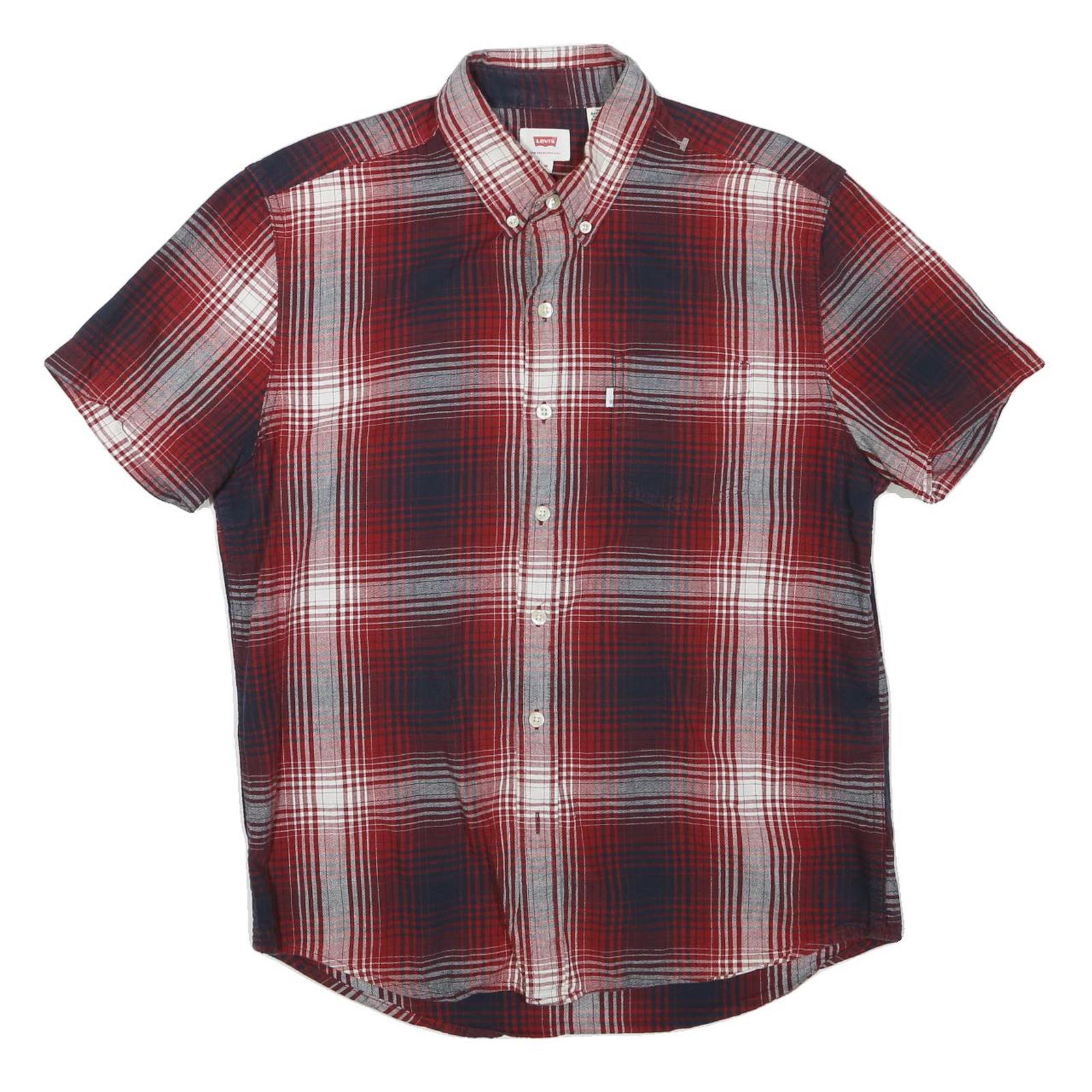 LEVI'S Mens Red & Blue Check Shirt L Cotton Blend Button Collar Summer Style Refurbished - N/A refurbished available on Cerqular