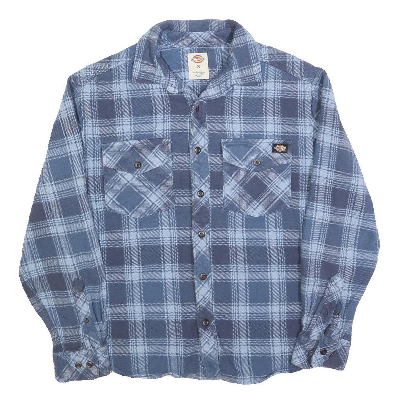 DICKIES Mens Blue Check Shirt S Long Sleeve Button Cotton Blend Workwear Refurbished - N/A refurbished available on Cerqular