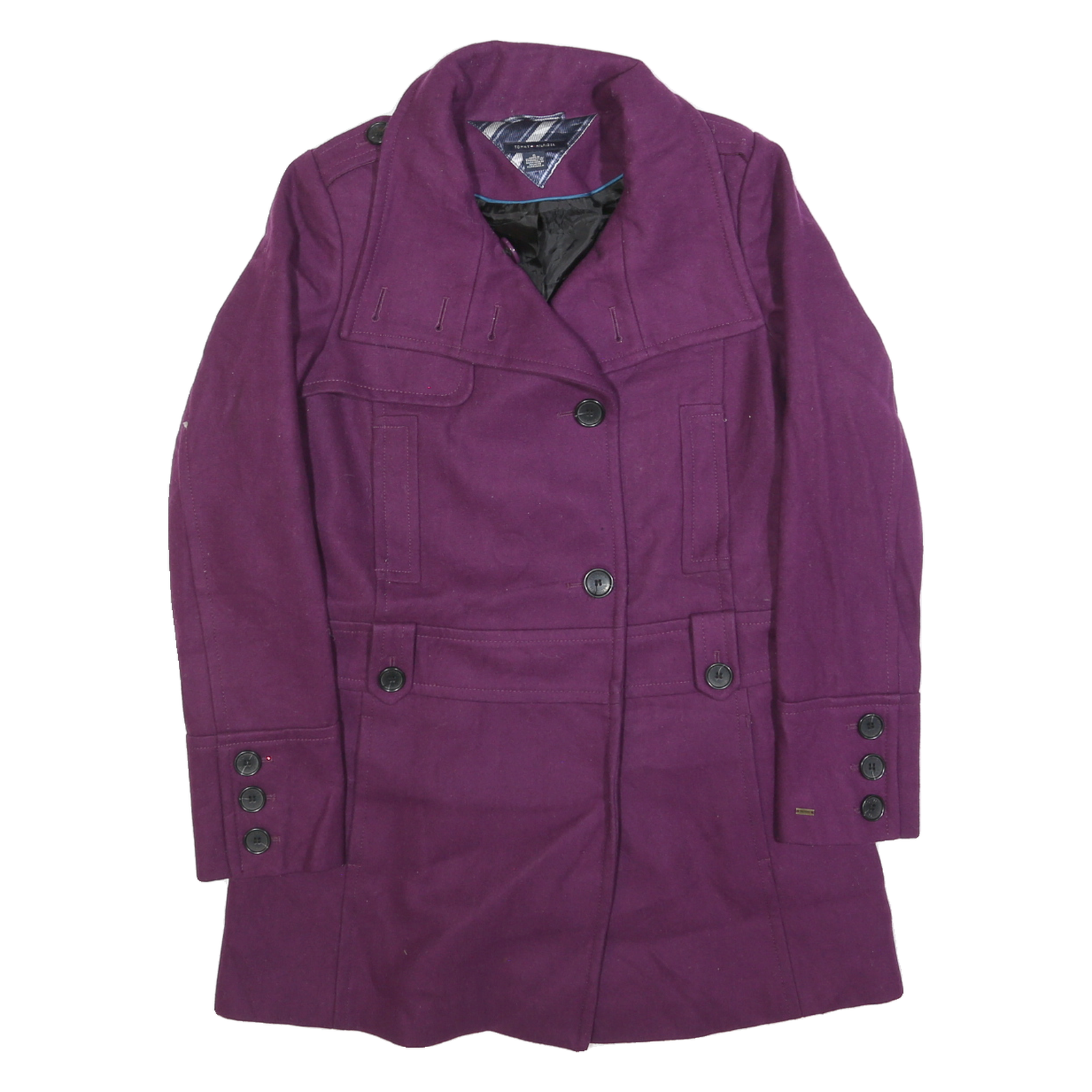 TOMMY HILFIGER Womens Purple Wool Blend Coat S Button Casual Elegant Refurbished - N/A refurbished available on Cerqular