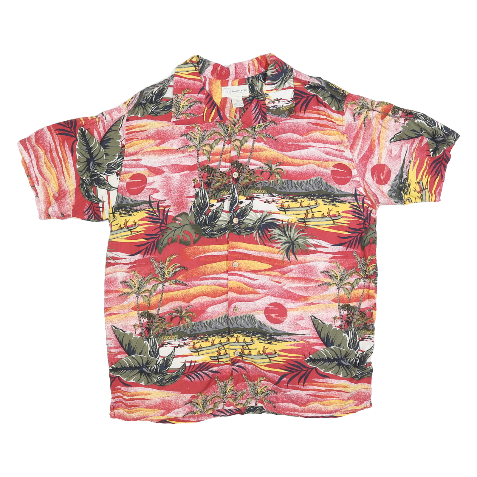 FALLS CREEK Mens Red Summer Print Hawaiian Shirt L Beach Tropical Refurbished - N/A refurbished available on Cerqular