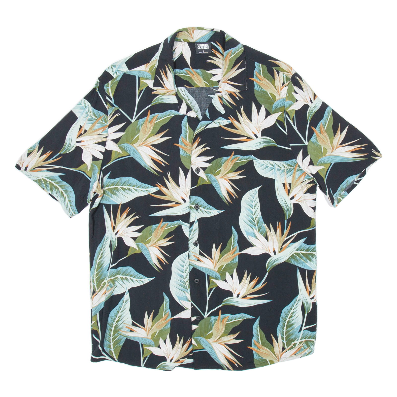 URBAN CLASSICS Mens Shirt Black Viscose Floral S Refurbished - N/A refurbished available on Cerqular