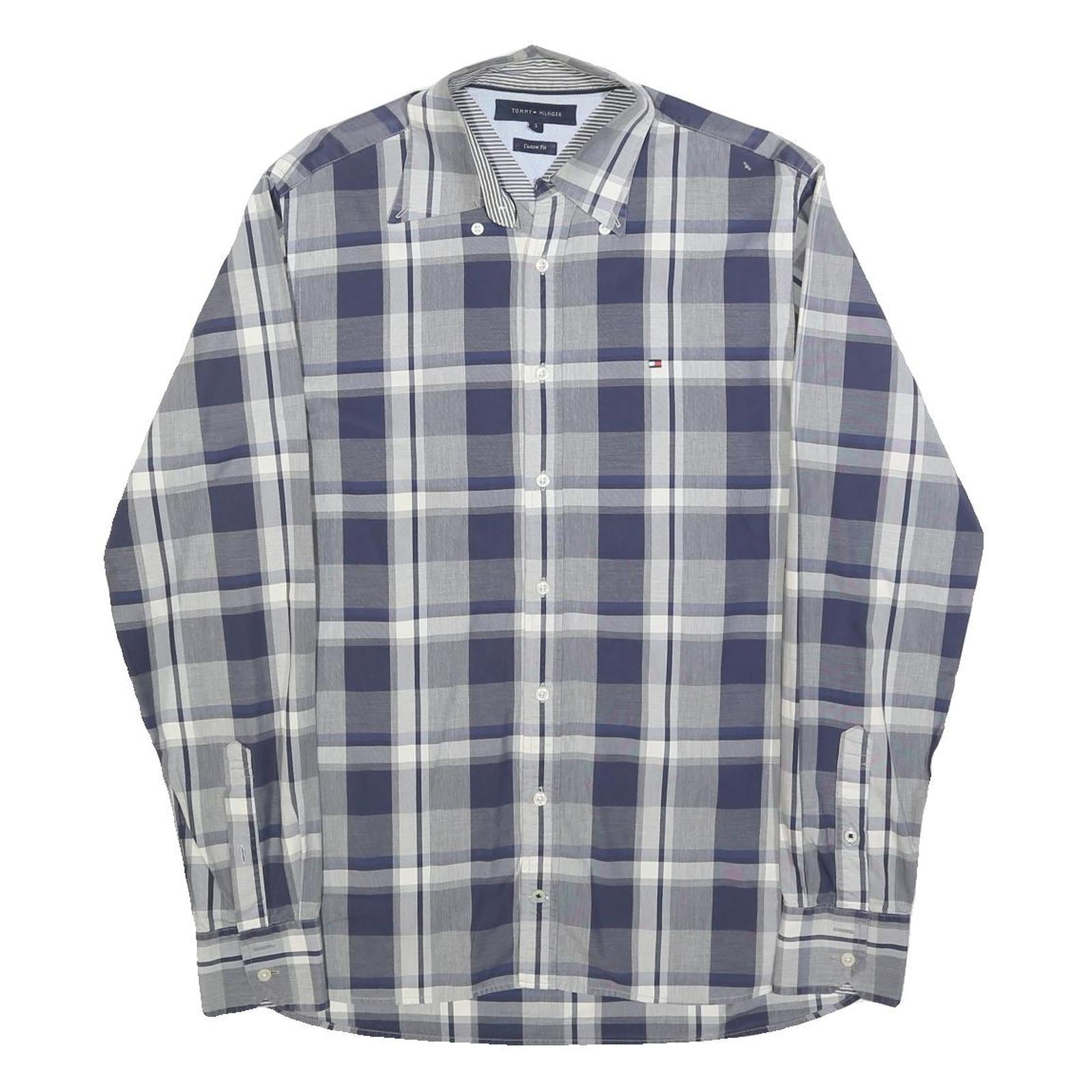TOMMY HILFIGER Mens Blue Grey Check Shirt S Button Down Cotton Blend Long Sleeve Refurbished - N/A refurbished available on Cerqular