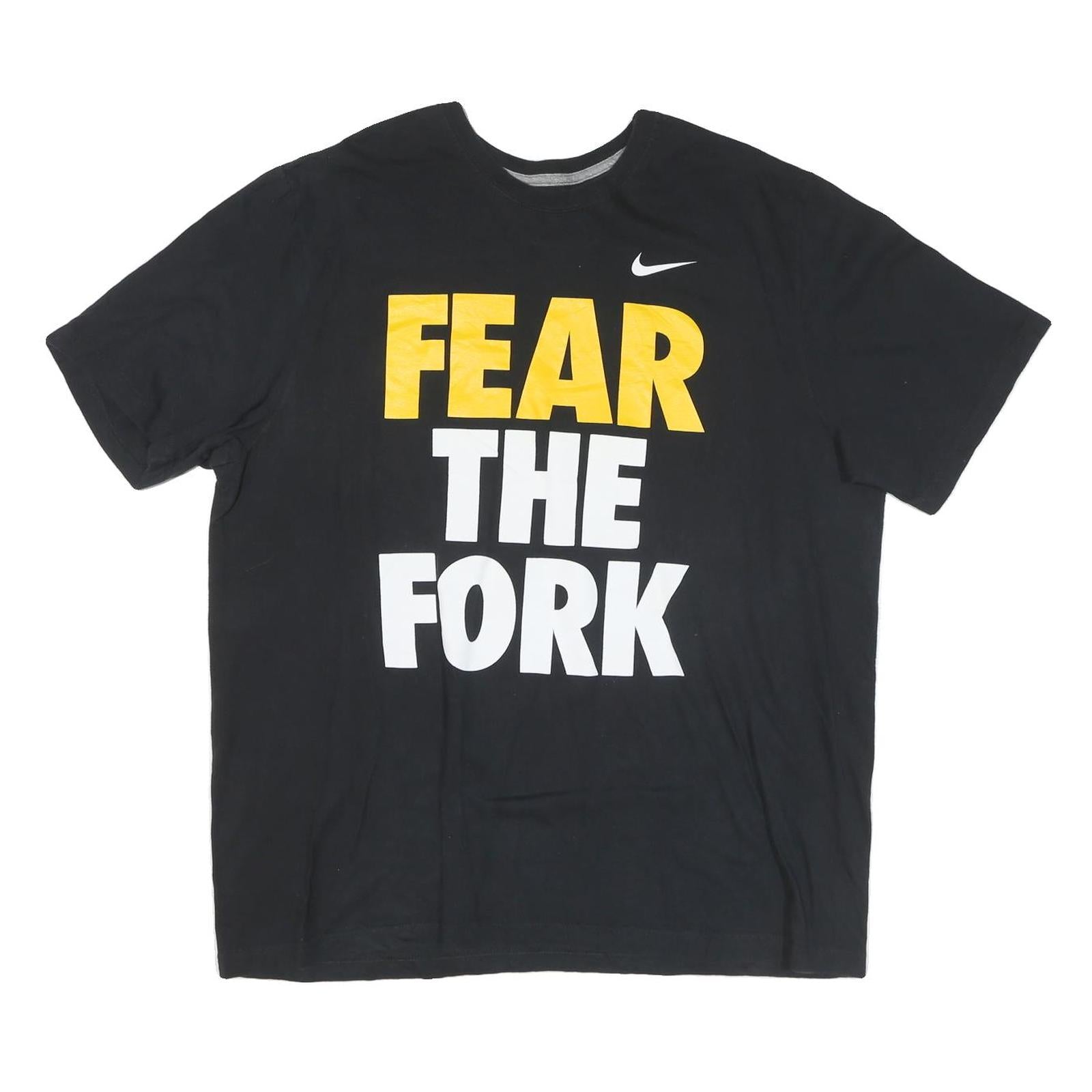 NIKE Mens Black Fear The Fork Graphic T-Shirt 2XL Short Sleeve Crew Neck Refurbished - N/A refurbished available on Cerqular