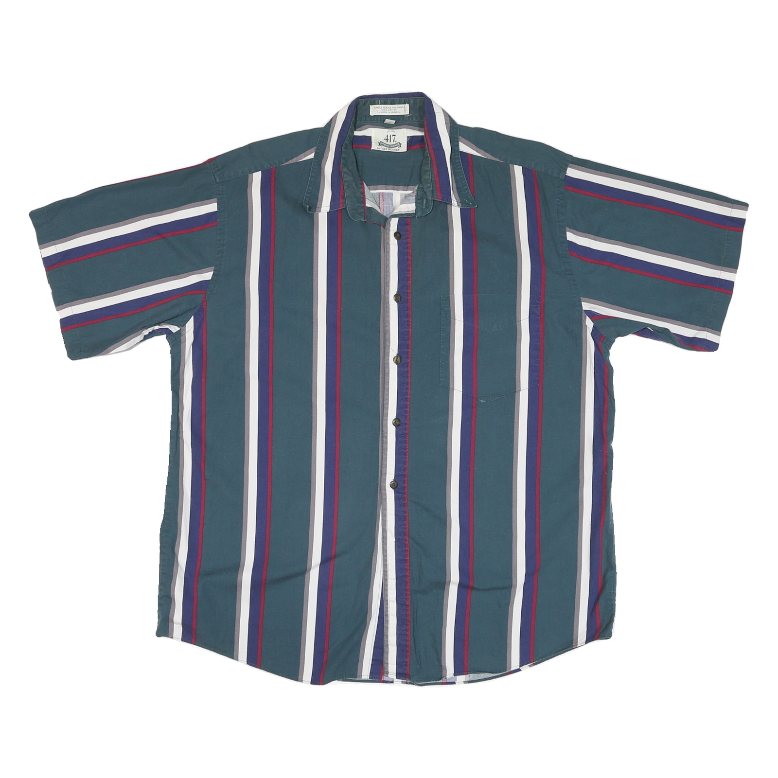 VAN HEUSEN Mens Blue White & Red Striped Cotton Blend Shirt L Stylish Summer Refurbished - N/A refurbished available on Cerqular