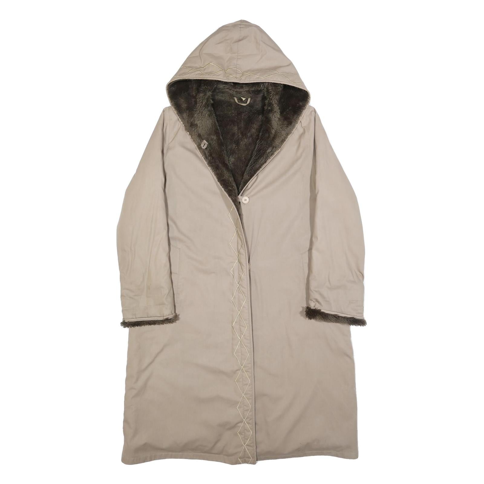 Womens Beige Hooded Jacket S Cotton Blend Plain Button Closure Long Sleeve Refurbished - N/A refurbished available on Cerqular