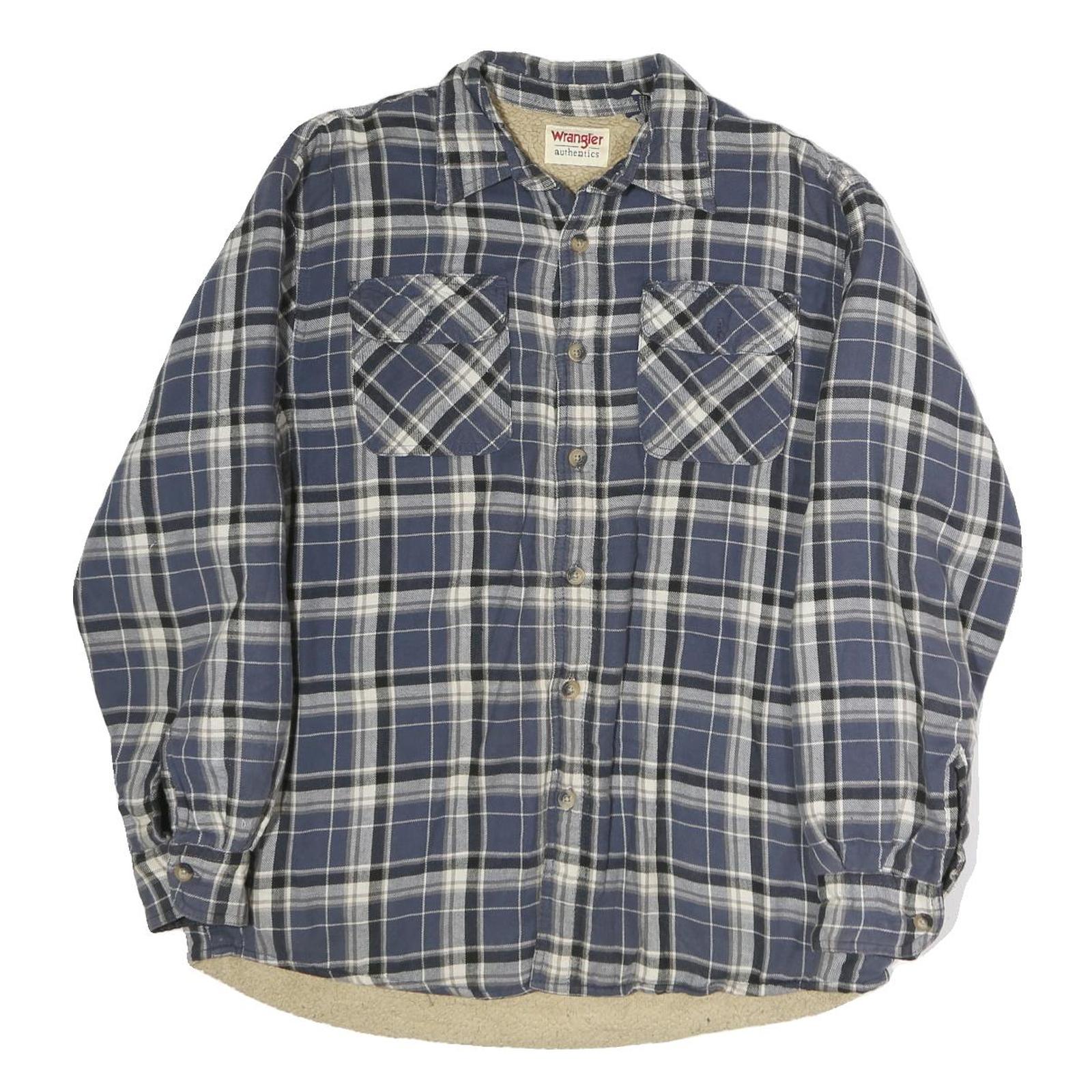 WRANGLER Mens Blue & White Plaid Shirt L Cotton Long Sleeve Casual Everyday Wear Refurbished - N/A refurbished available on Cerqular