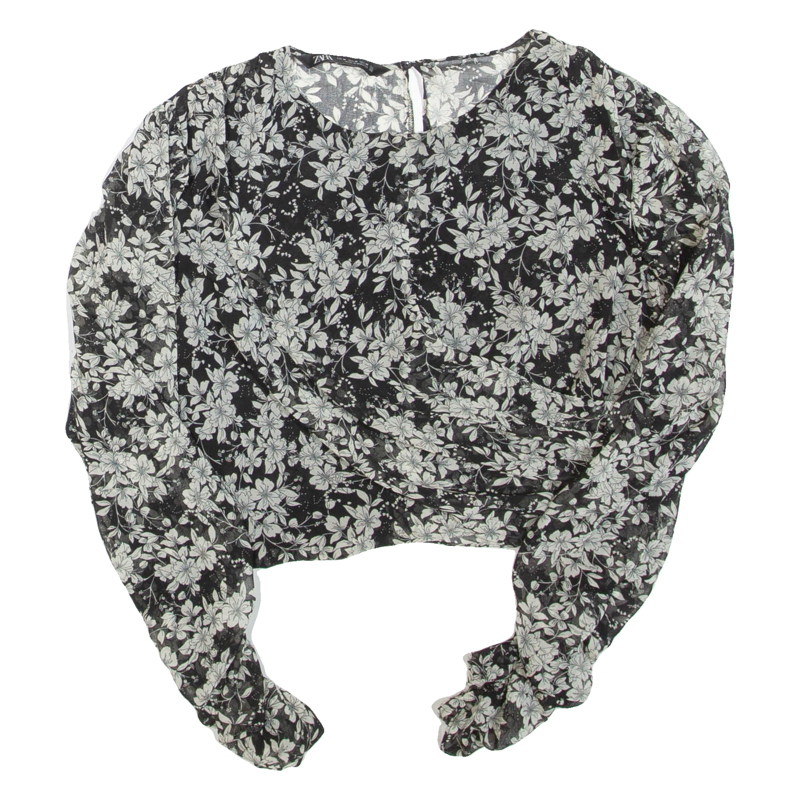 ZARA Womens Printed Blouse Black Long Sleeve Floral M Refurbished - N/A refurbished available on Cerqular