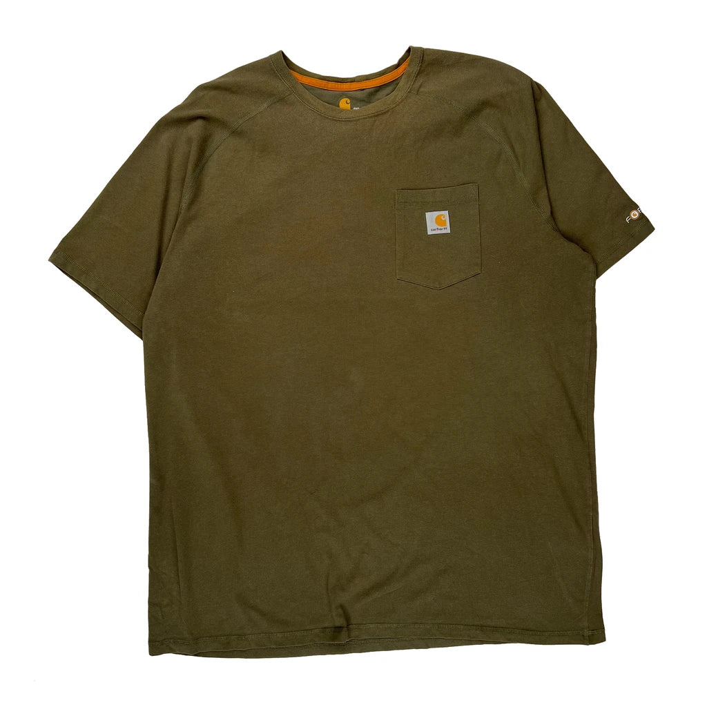 Carhartt Tall T-Shirt - 2XL Green Cotton Refurbished - Thrifted (note: this is a term often used to describe second- refurbished available on Cerqular