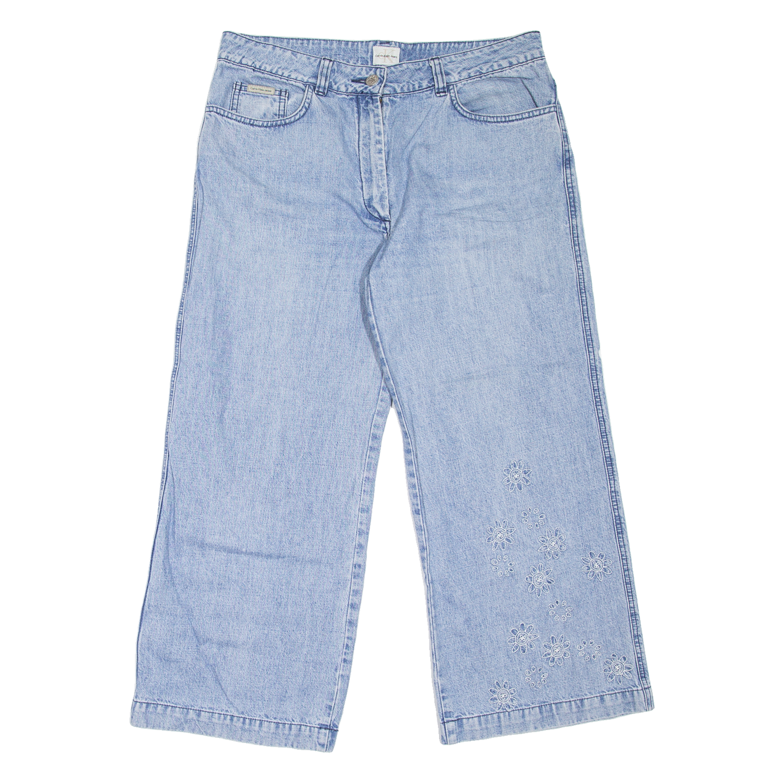 CALVIN KLEIN JEANS Floral Womens Jeans Blue Relaxed Wide-Leg W32 L26 Refurbished - N/A refurbished available on Cerqular