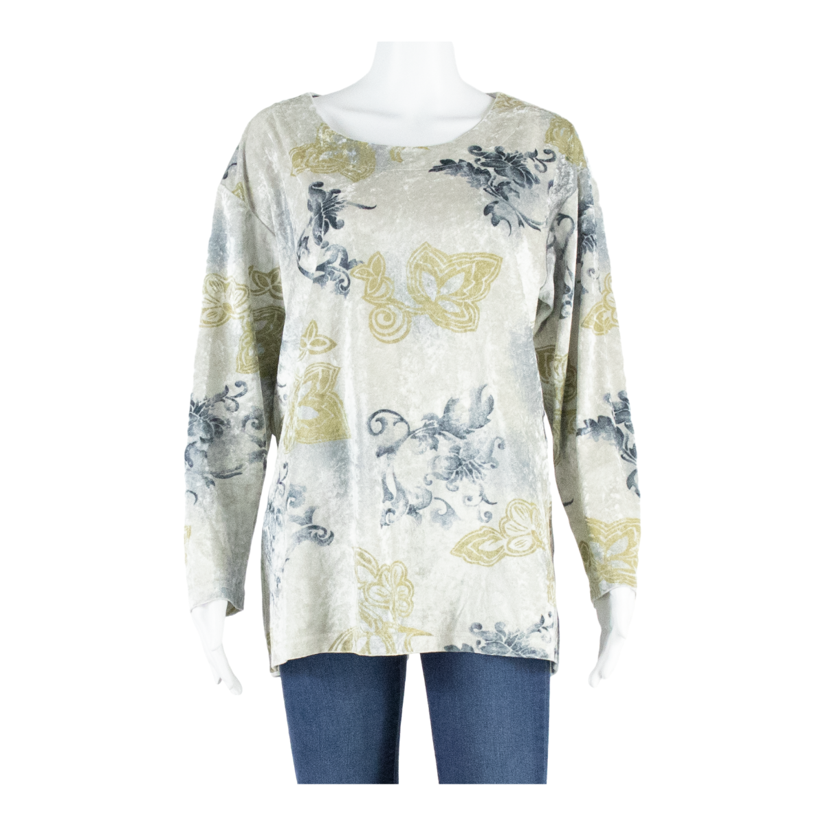 CITYLIFE Velvet Womens Printed Blouse Grey Long Sleeve Floral M Refurbished - N/A refurbished available on Cerqular